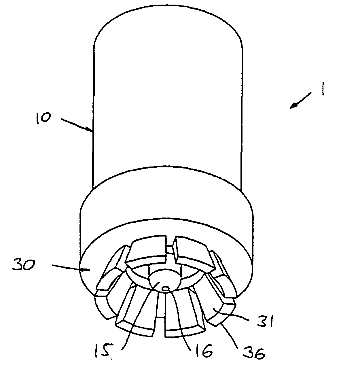 Nozzle device with skin stretching means