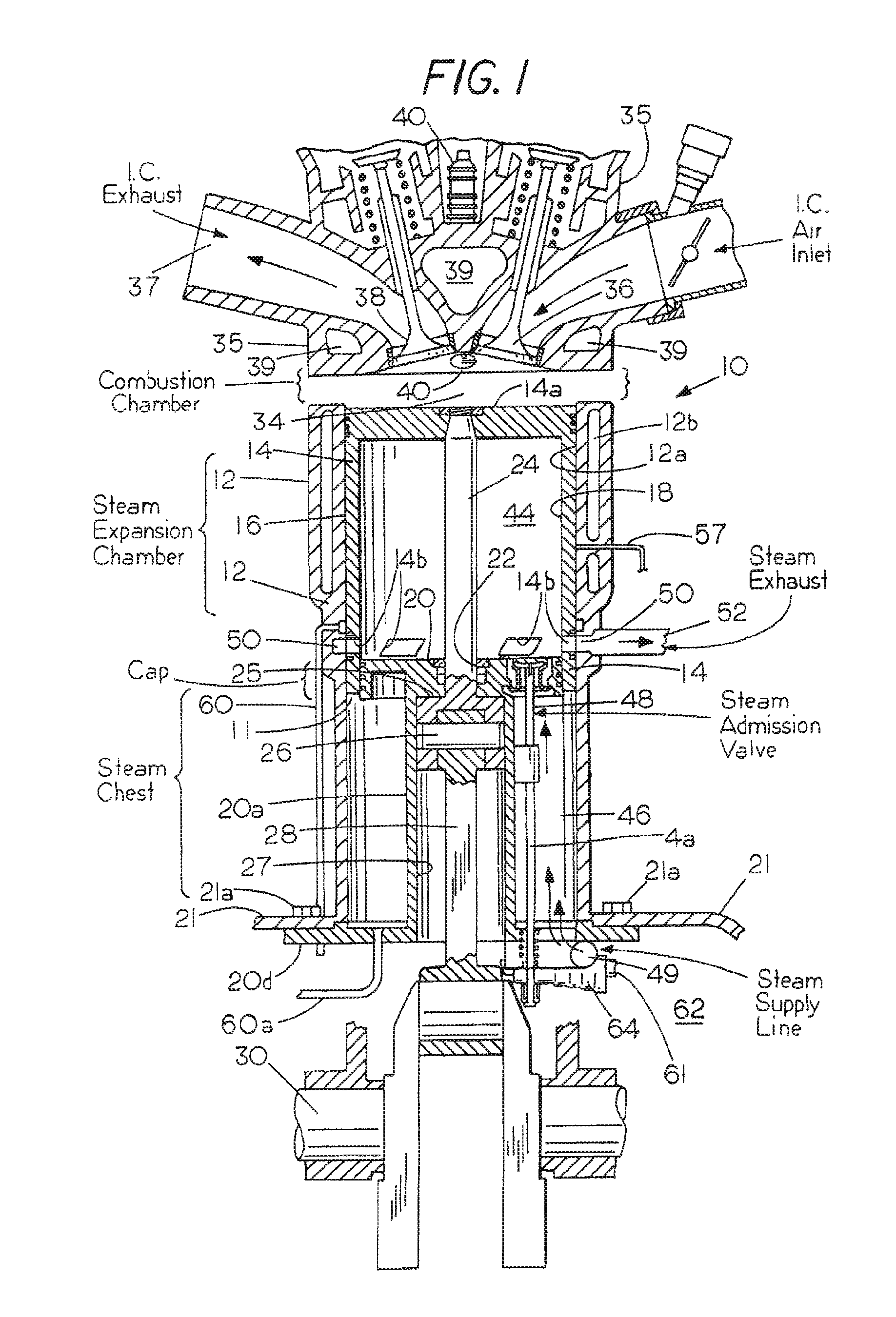 High efficiency dual cycle internal combustion engine with steam power recovered from waste heat