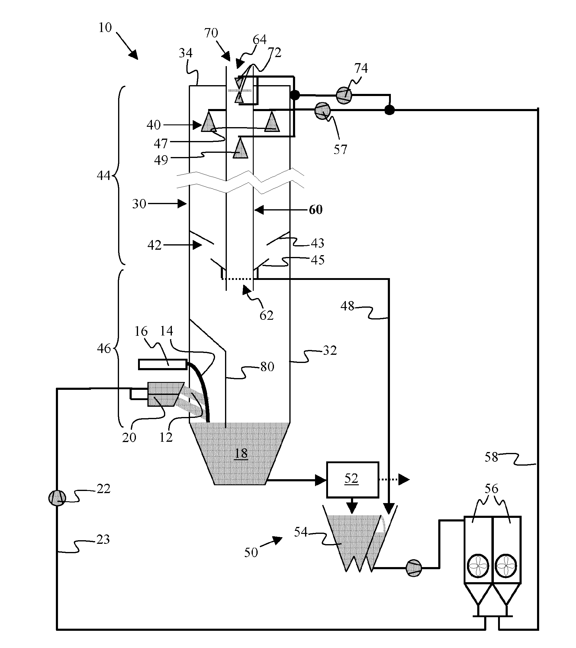 Steam condensation tower for a granulation installation