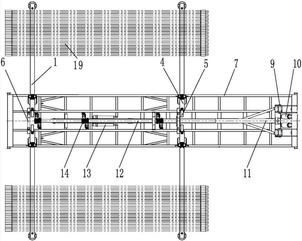 Device and method for conveying pipe column to center of wellhead in horizontal state