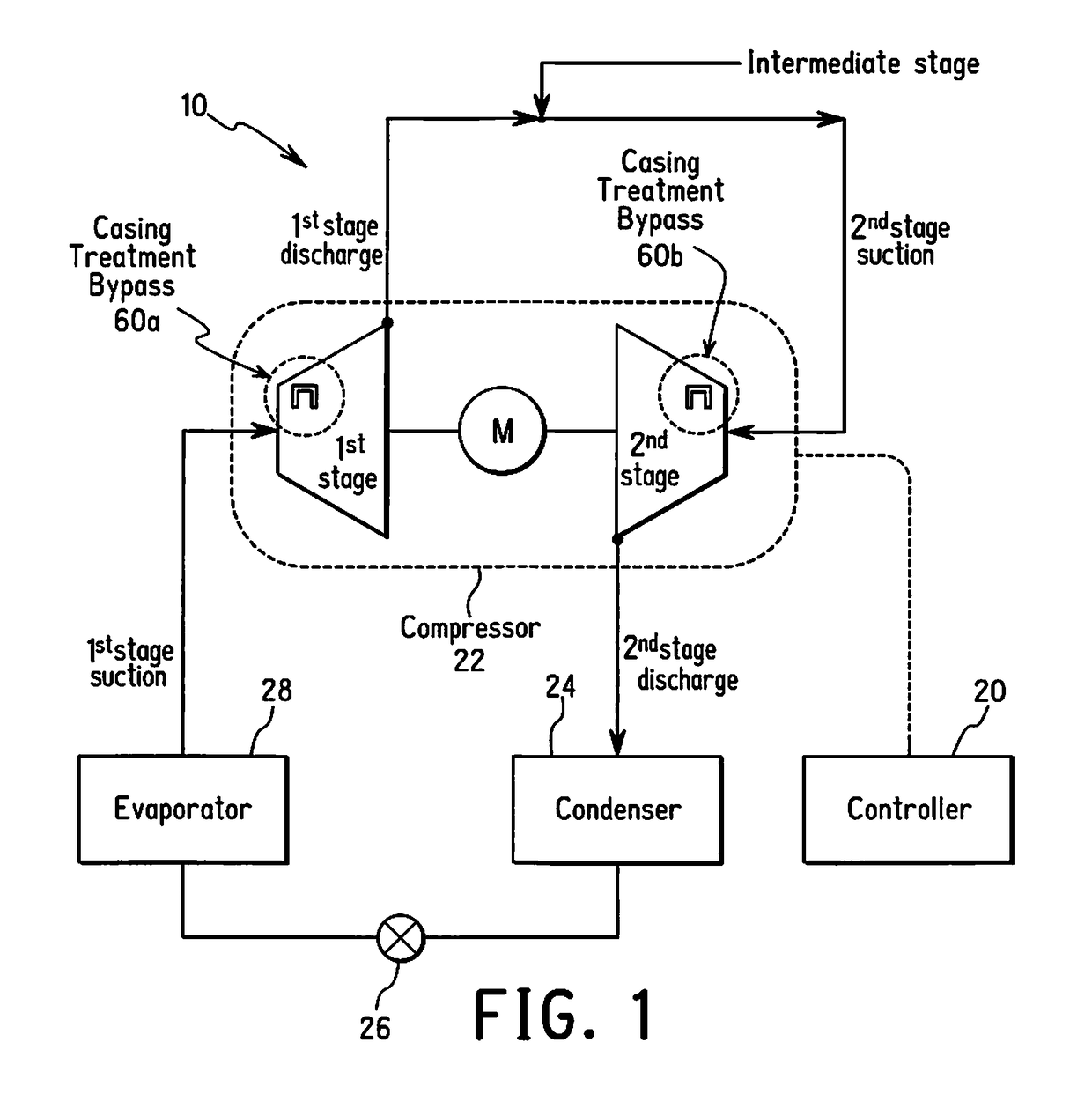 Centrifugal compressor with casing treatment bypass