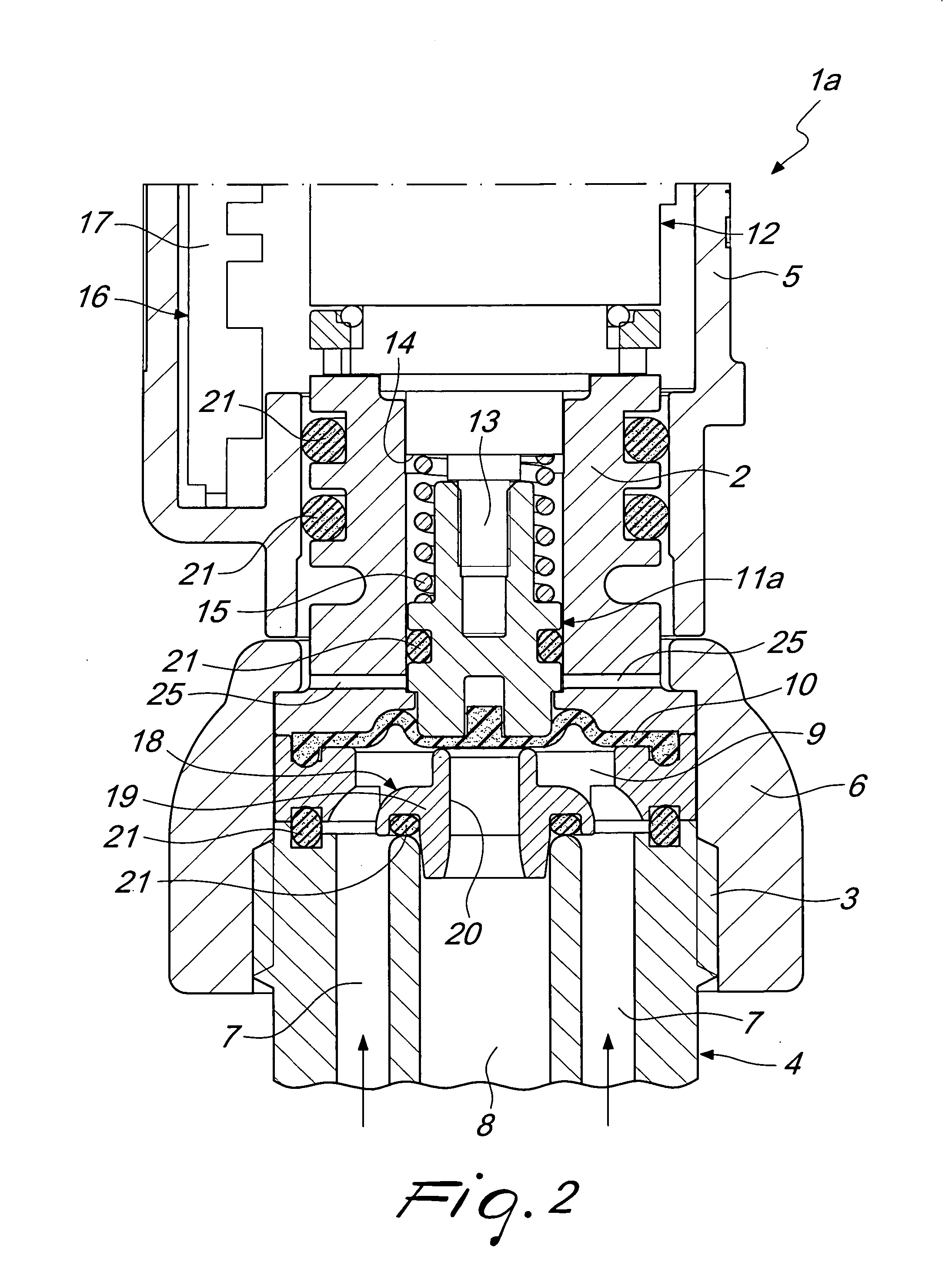 Electromechanically actuated membrane valve for branching ducts of sprinkling and/or weed control systems