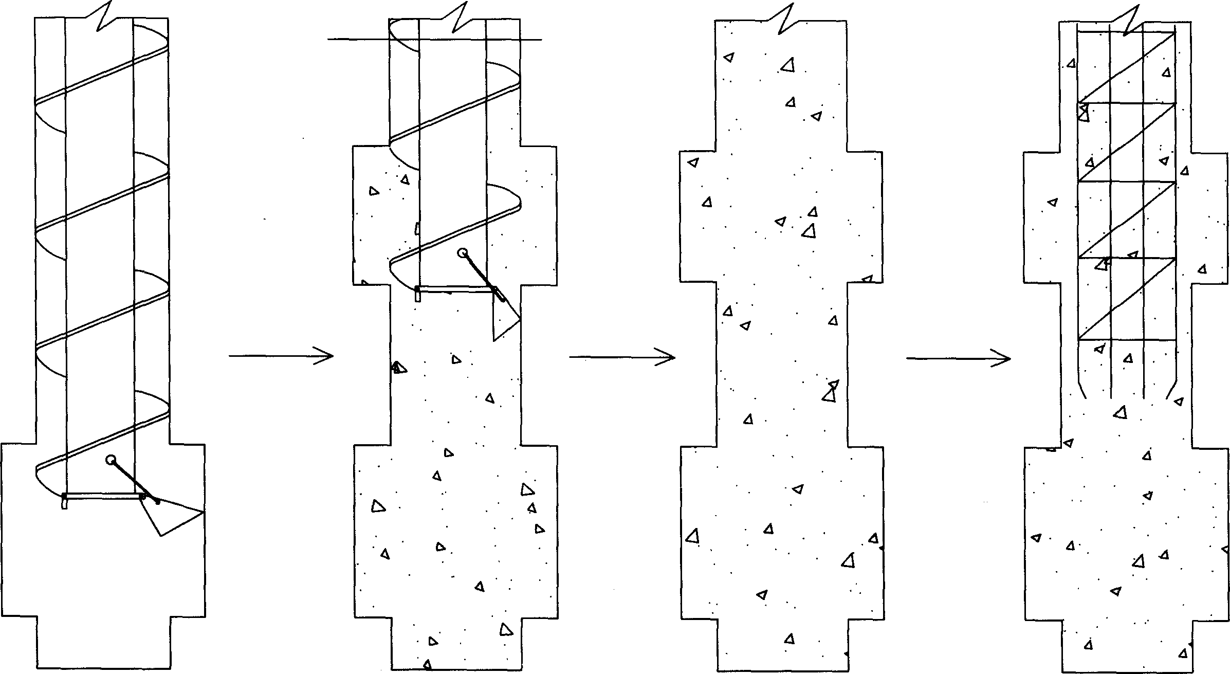 Piling method and piling device for borehole pump pouring large flow concrete ring pile