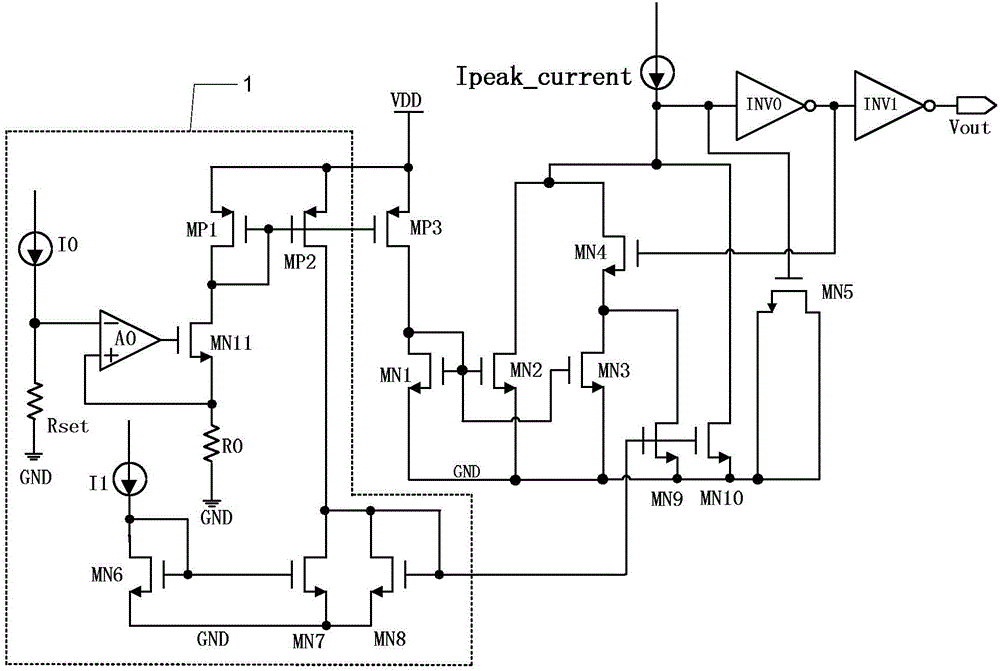 Current comparator with hysteresis function