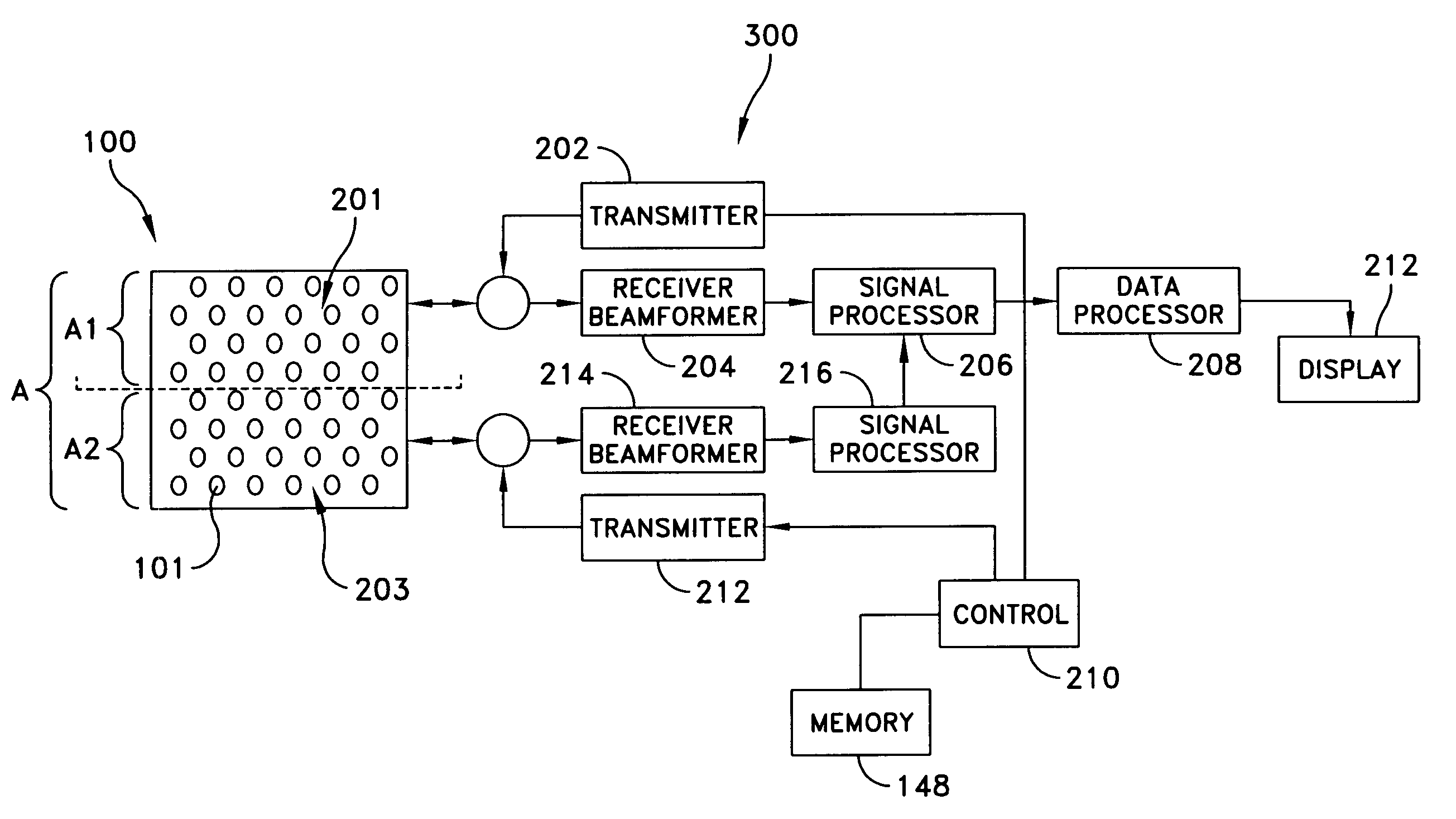 Split aperture array for increased short range target coverage