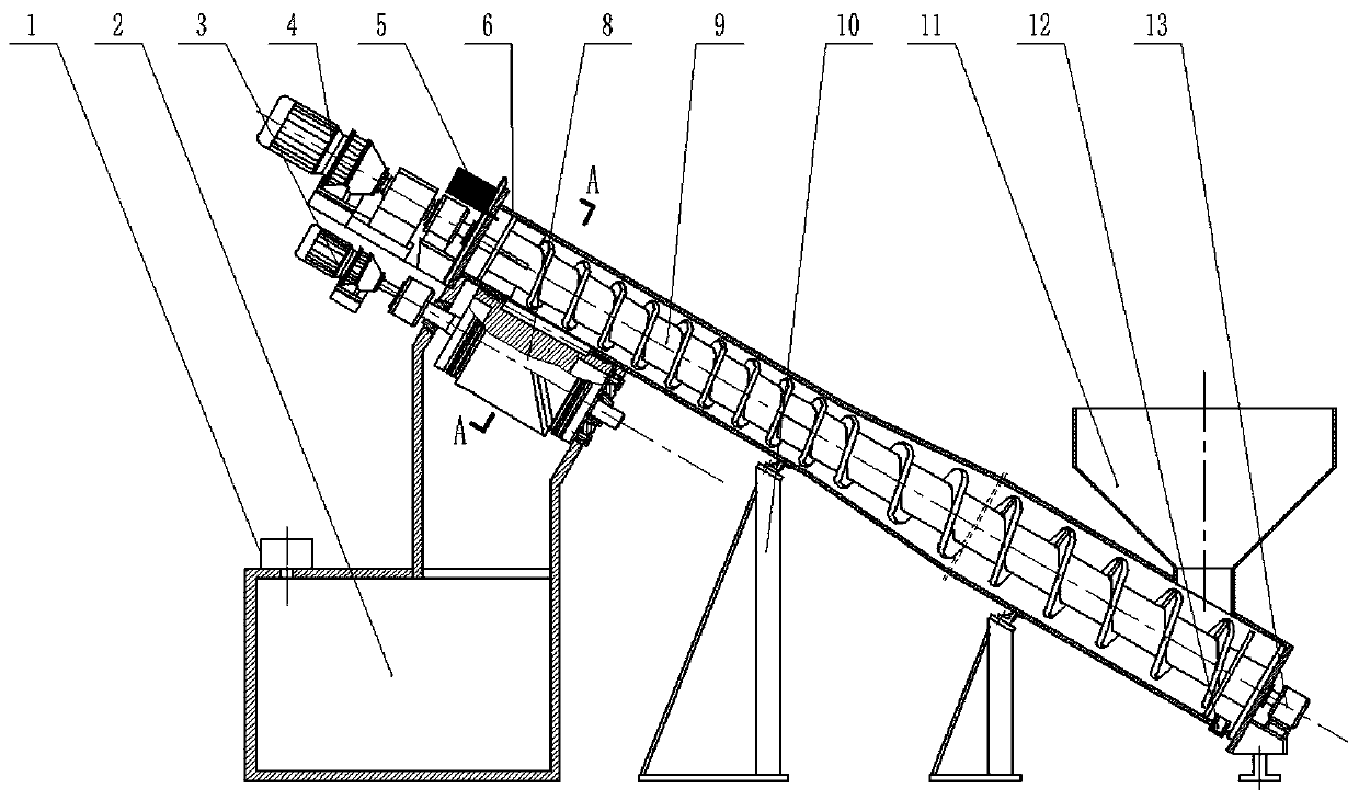 Multi-section spiral continuous feeding device for particle materials