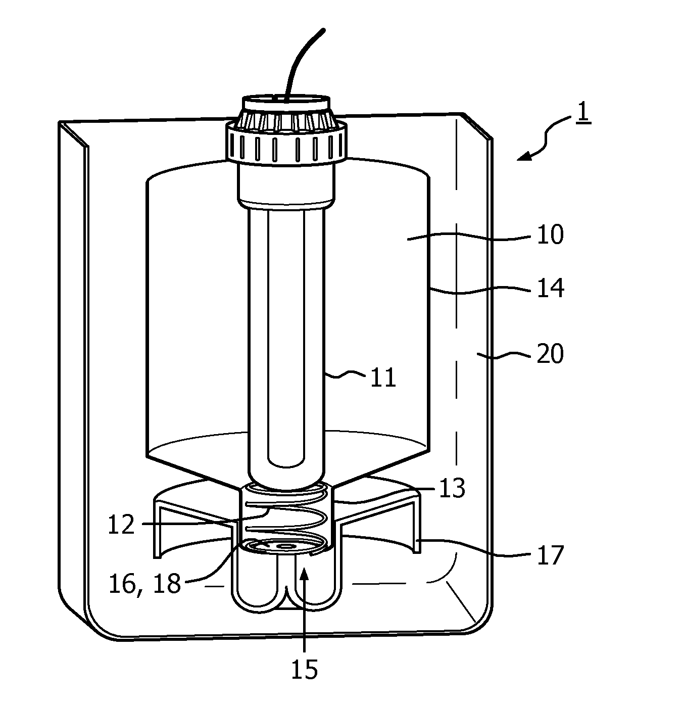 Device for subjecting a liquid to a purifying process