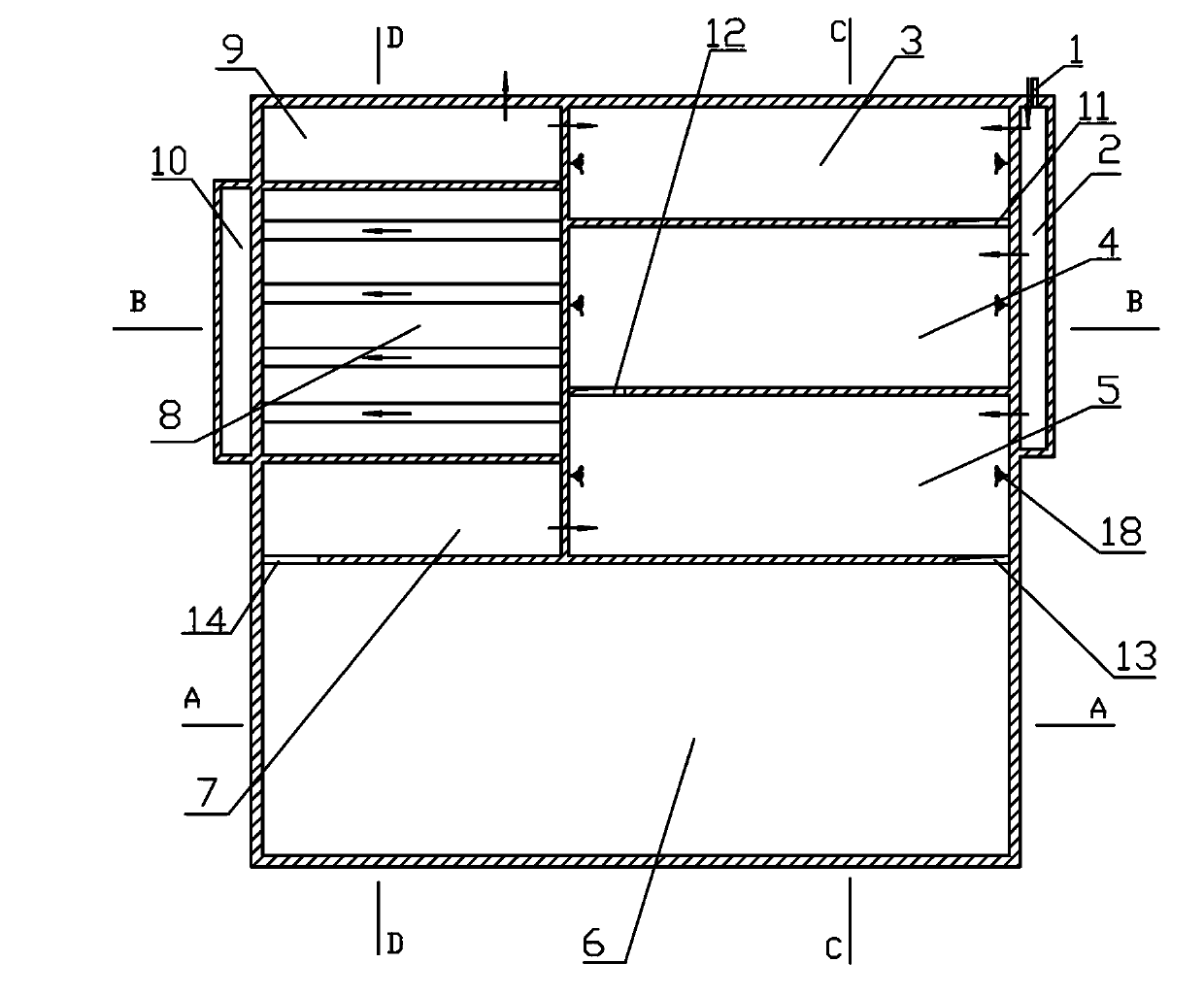 Efficient synchronized biological nitrogen and phosphorus removal combined treatment device and method