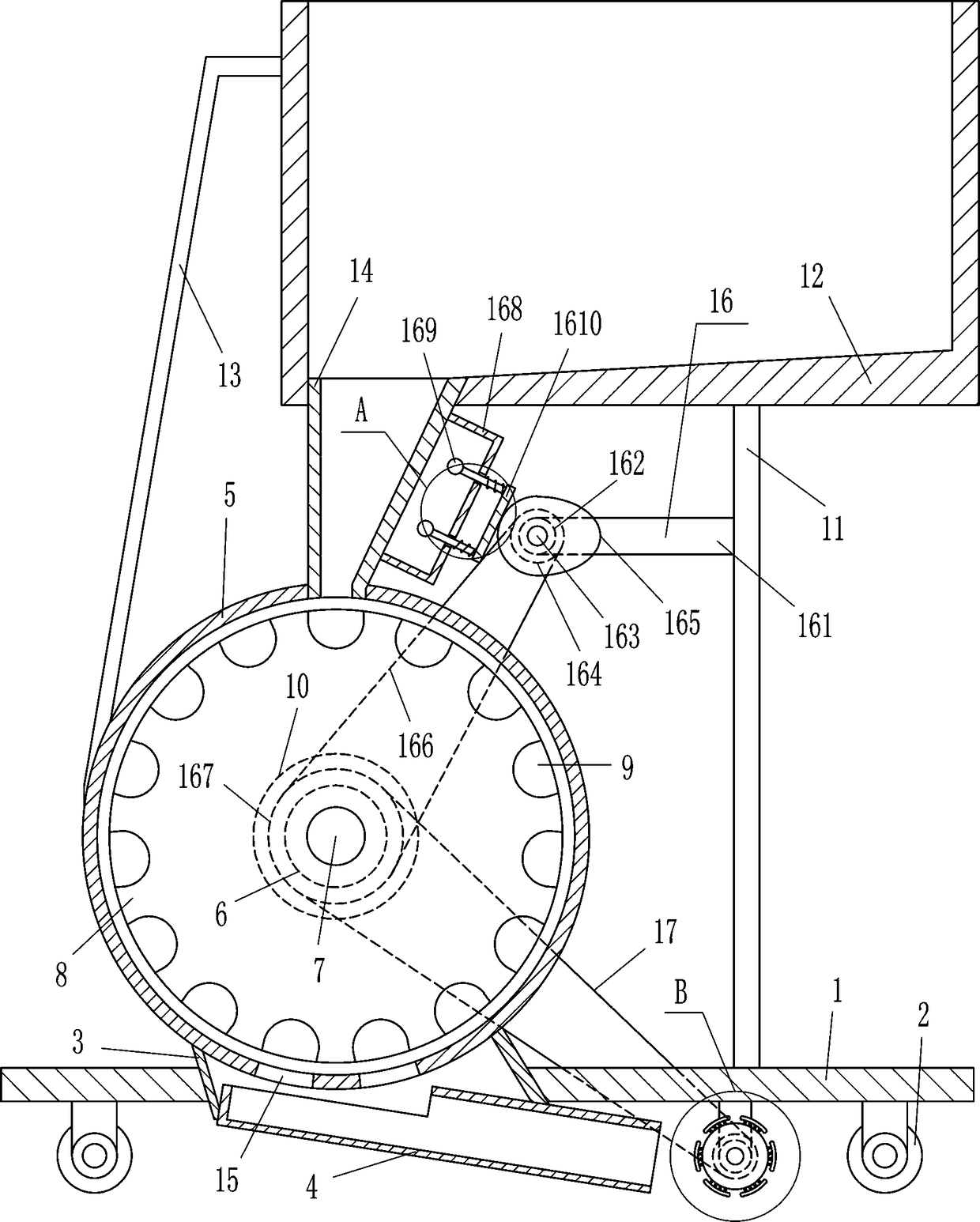 Linear pebble laying device for garden