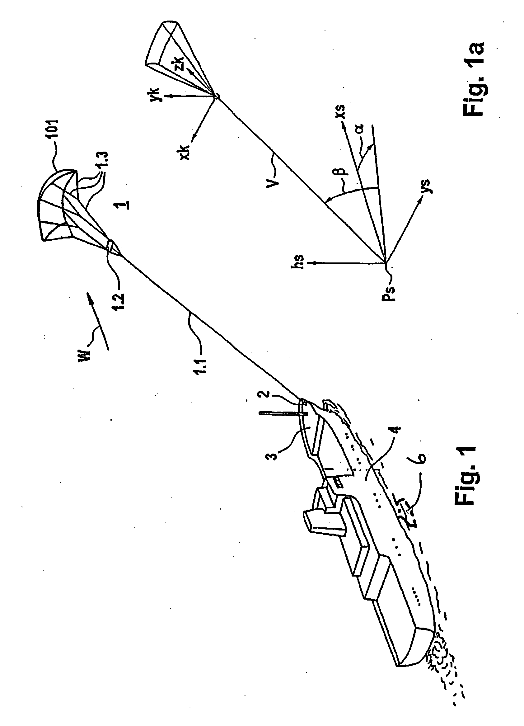 Positioning device for a free-flying kite-type wind-attacked element in a wind-powered watercraft