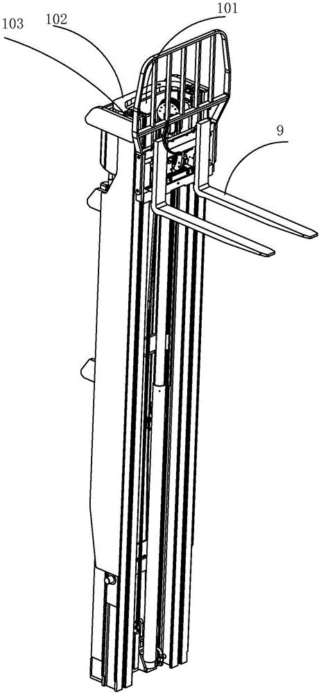 Fork lowering device and fork descent method of electric forklift