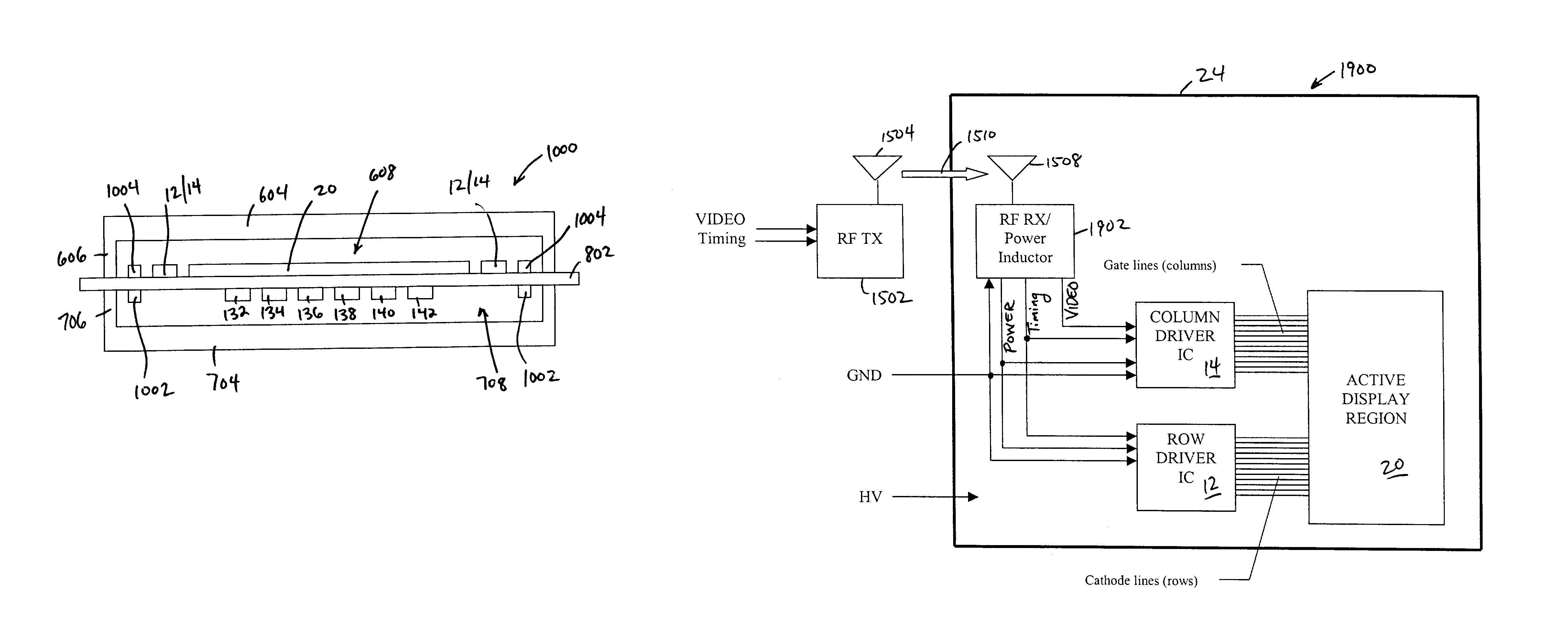 Image display device incorporating driver circuits on active substrate and other methods to reduce interconnects