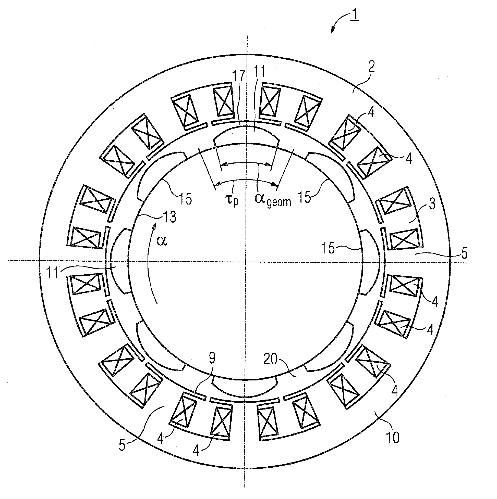 Three-phase dynamoelectrical permanently excited synchronous machine