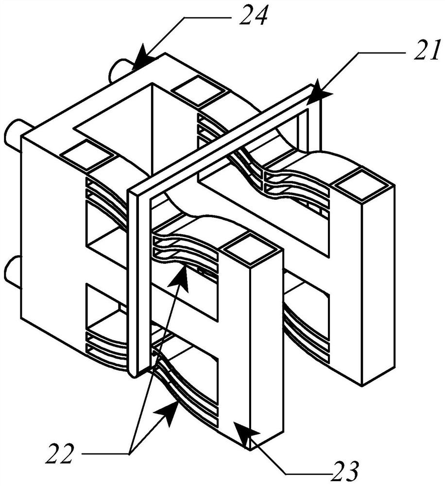 Variable stiffness shock absorption device with embedded connecting beam and working method thereof