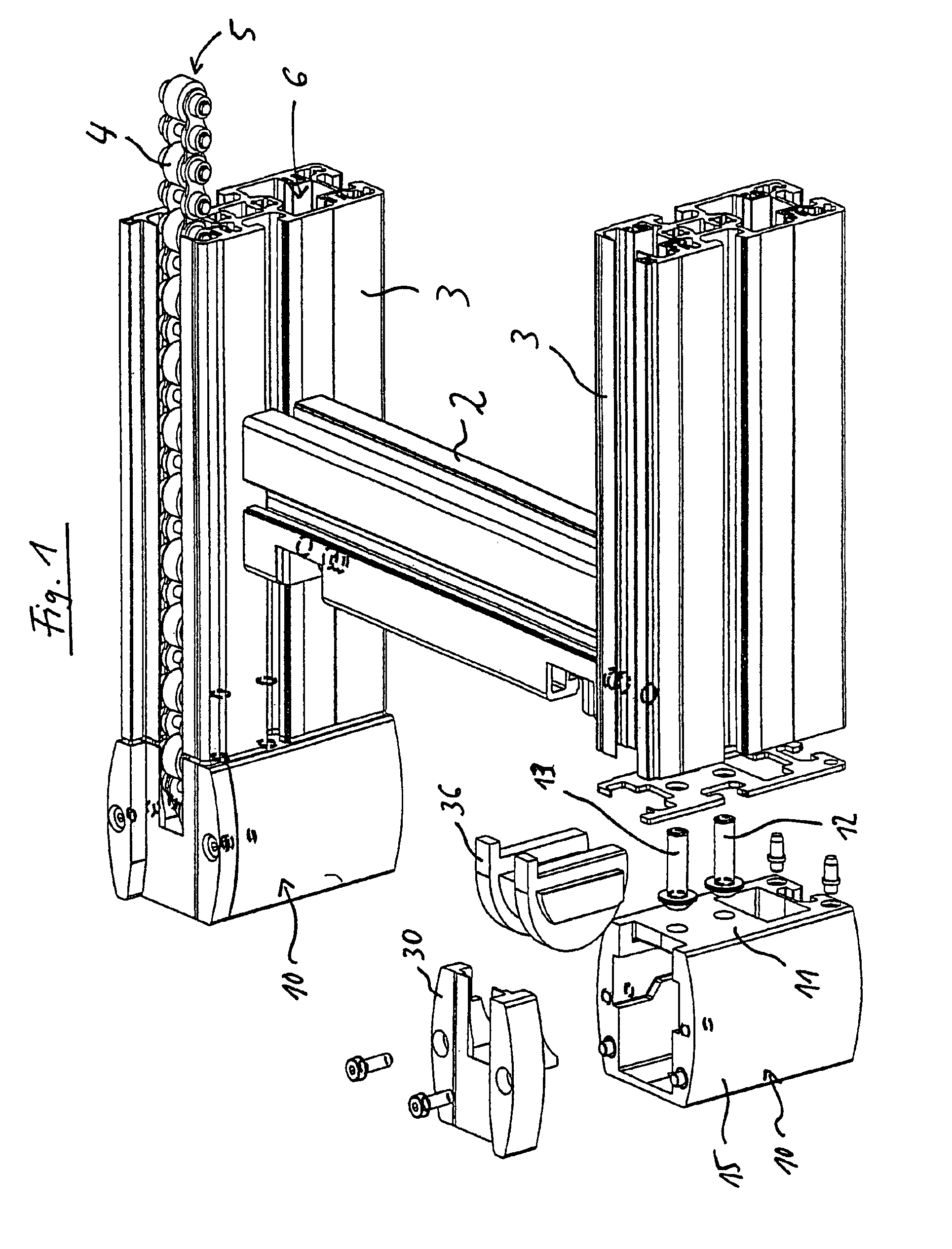 Redirecting device for a conveying means located on a conveying section