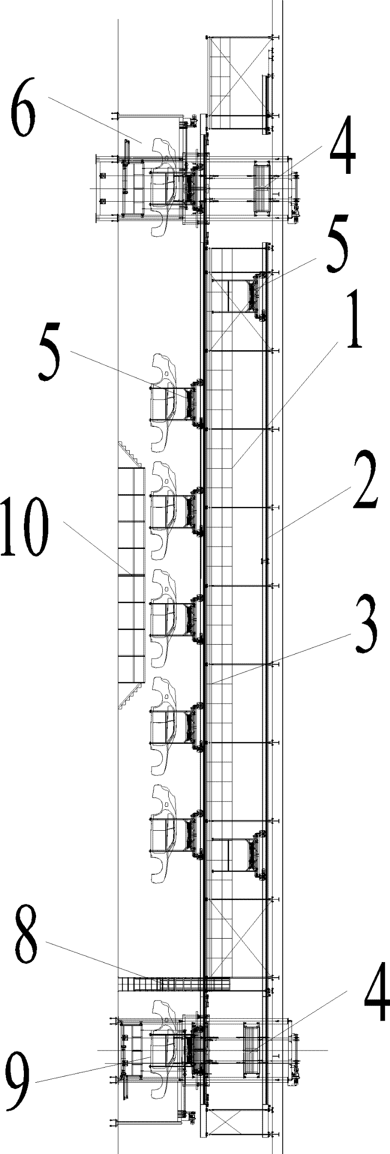 Overhead conveying system of disassembly line for scrapped automobile