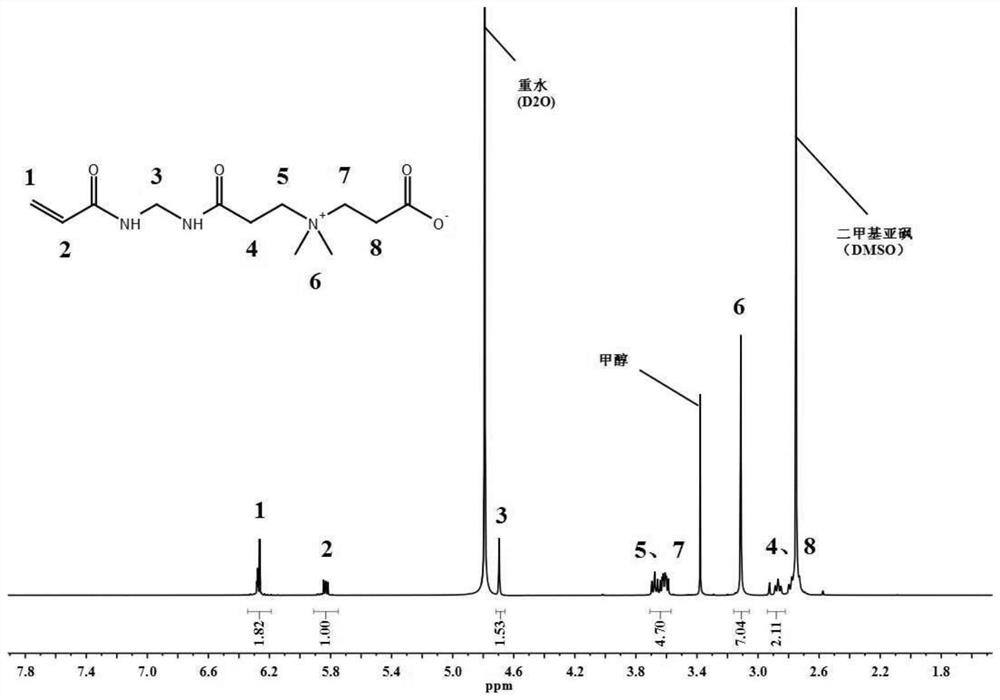 Zwitterionic monomer containing bisamide structure and preparation method of zwitterionic monomer