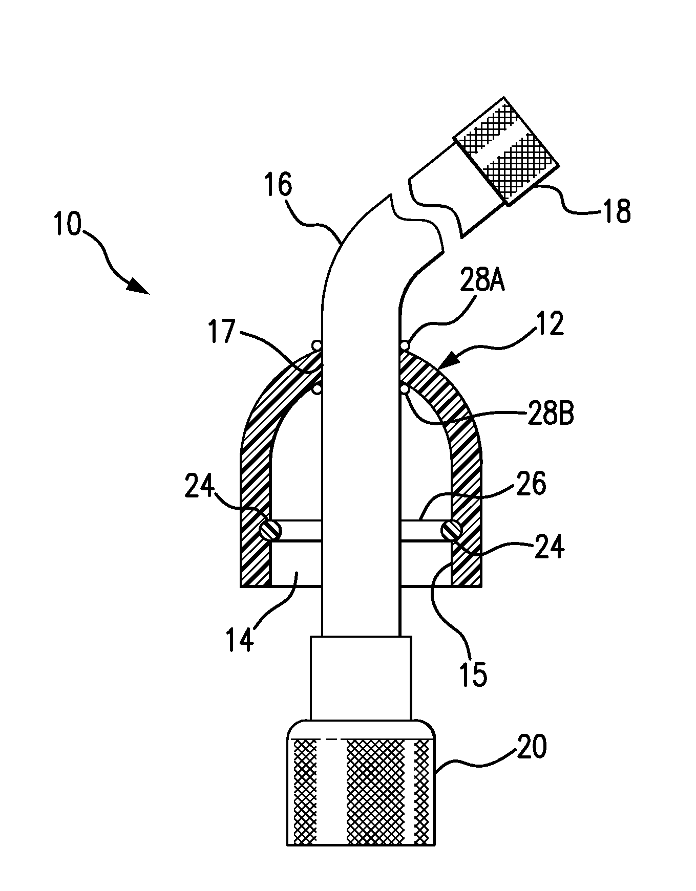 Hose attachment device for clearing drain lines