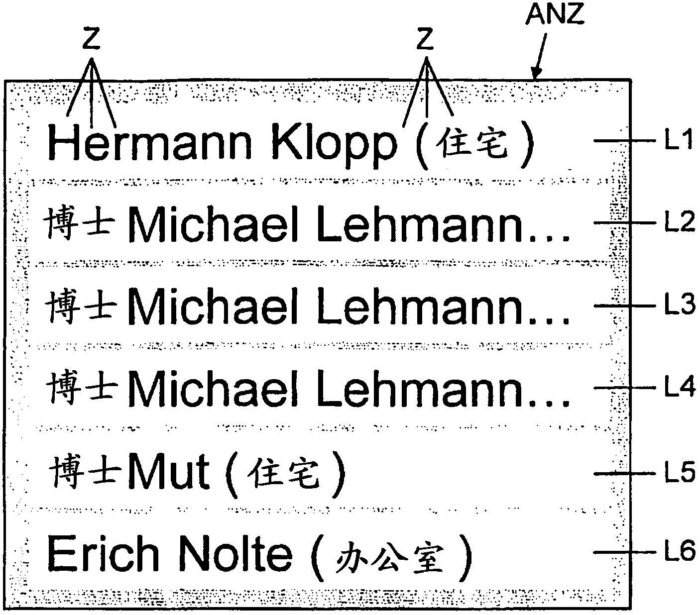 Method and processor for representing information on a display device of a vehicle