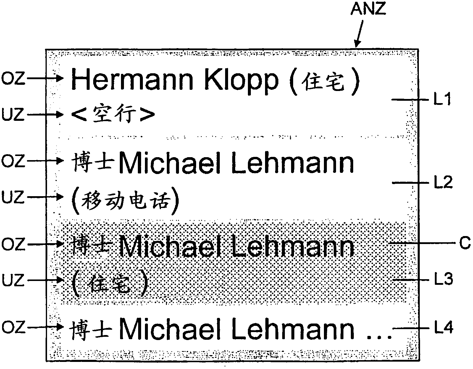 Method and processor for representing information on a display device of a vehicle