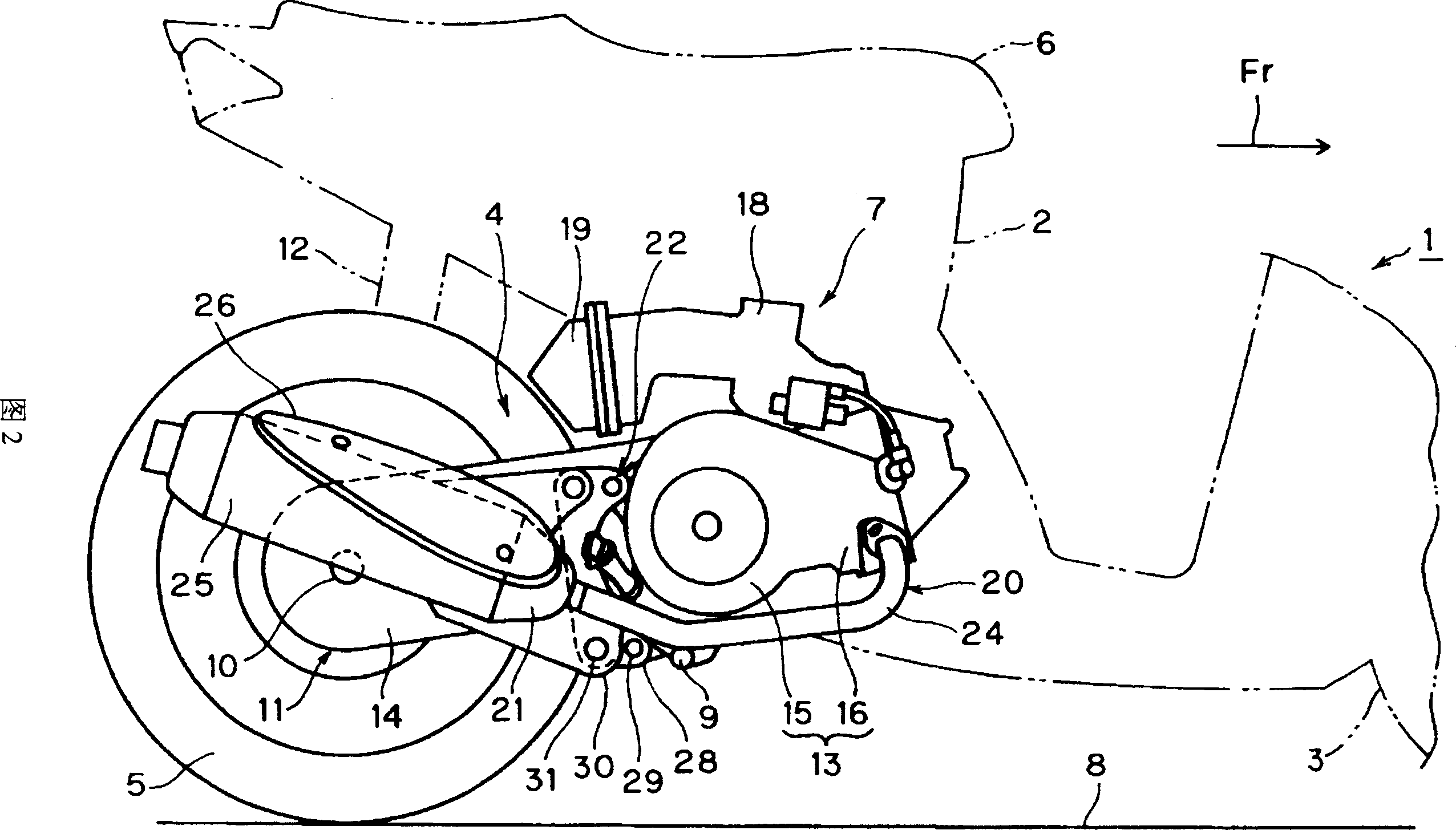 Power train for a motorcycle