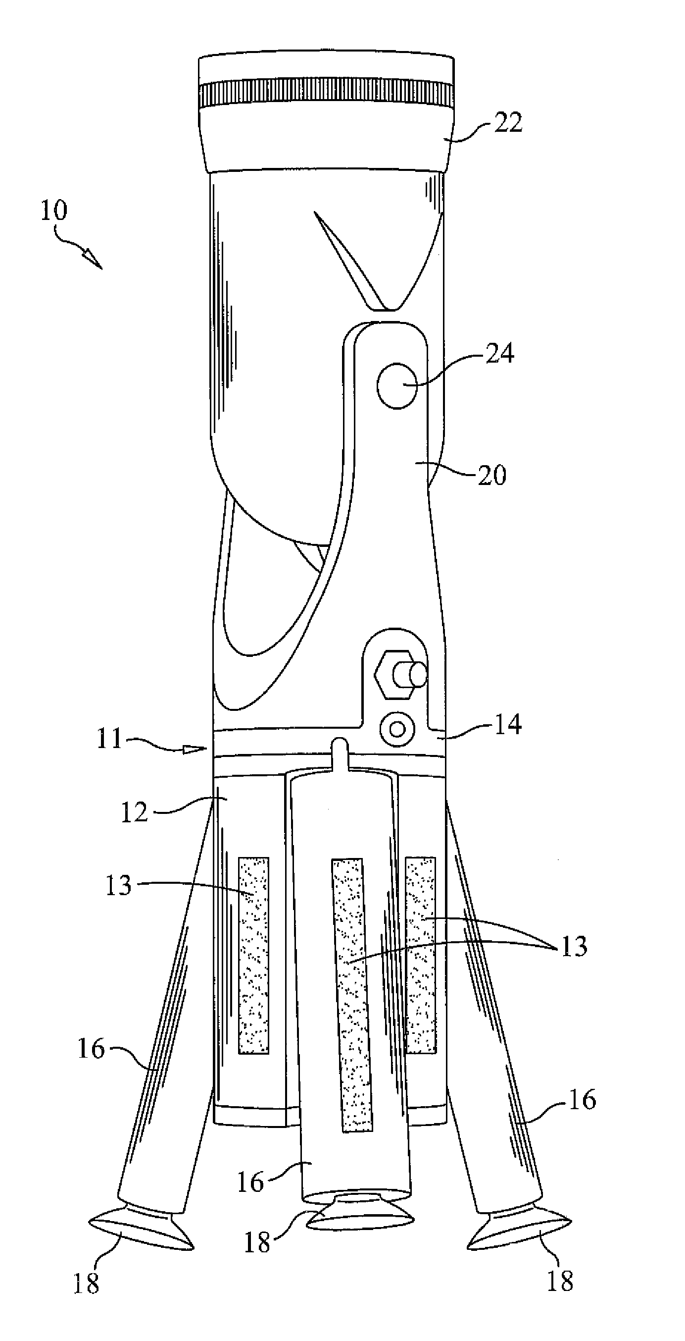 Utility light with articulating mounting legs adapted with suction cup fasteners