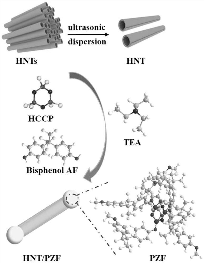 Preparation method and application of a dumbbell-shaped fluorine-containing polyphosphazene modified halloysite nanotube