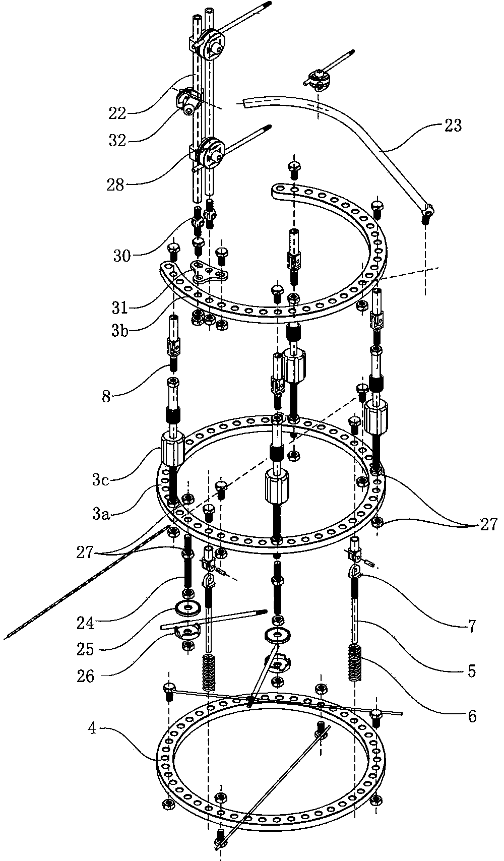 Ring type triangular synchronous control extender for thighbone