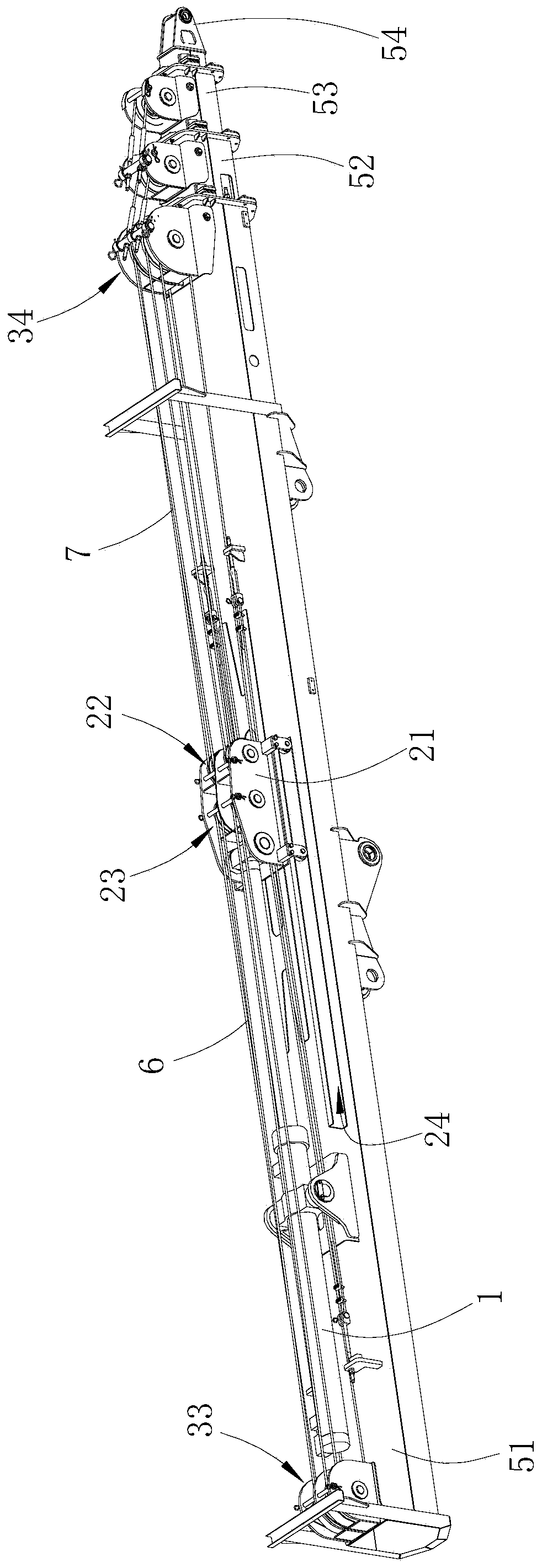 Speed increasing telescopic mechanism of boom