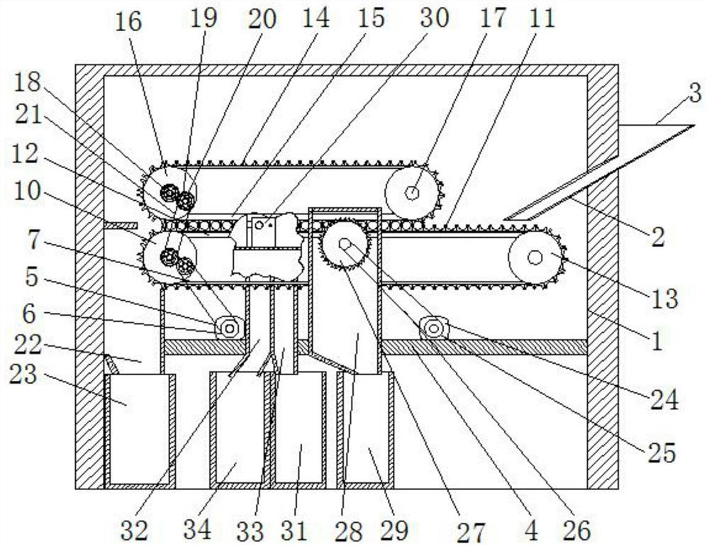 A device for decomposing and recycling dry batteries based on the principle of reciprocating motion