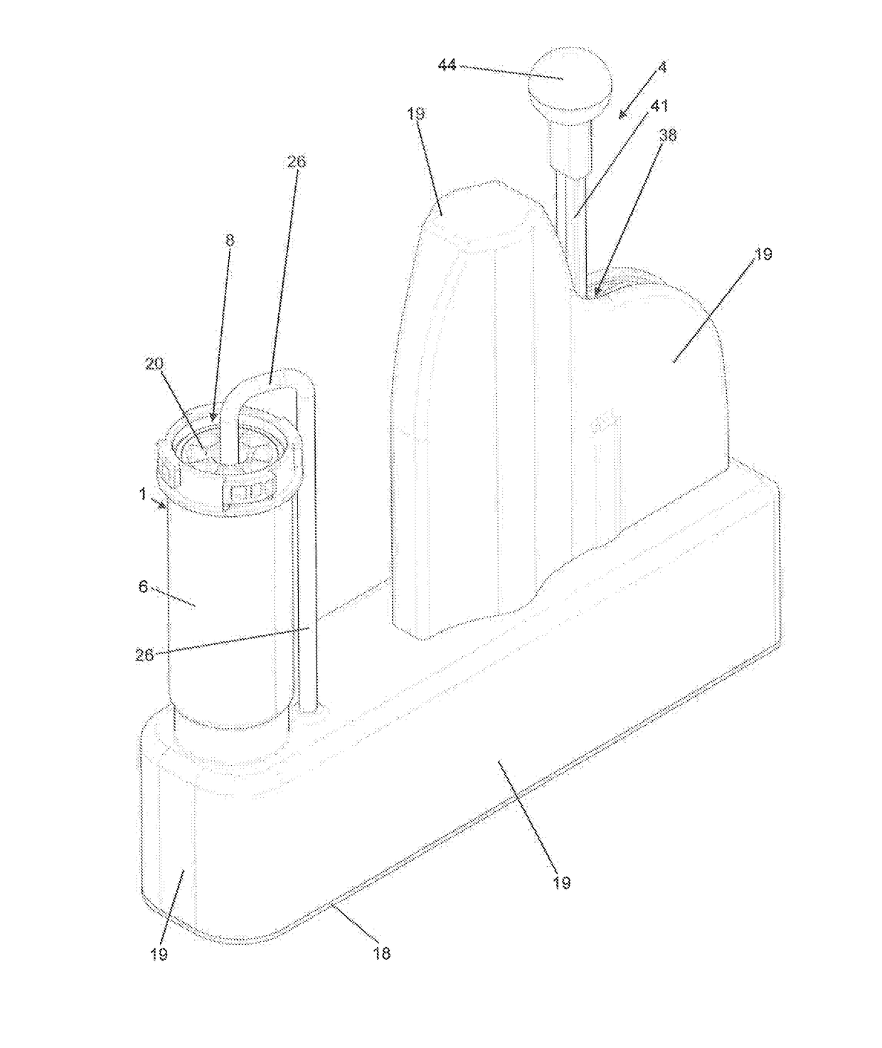 Vacuum mixing device with operating element, pressure pump, and vacuum pump for mixing  polymethylmethacrylate bone cement