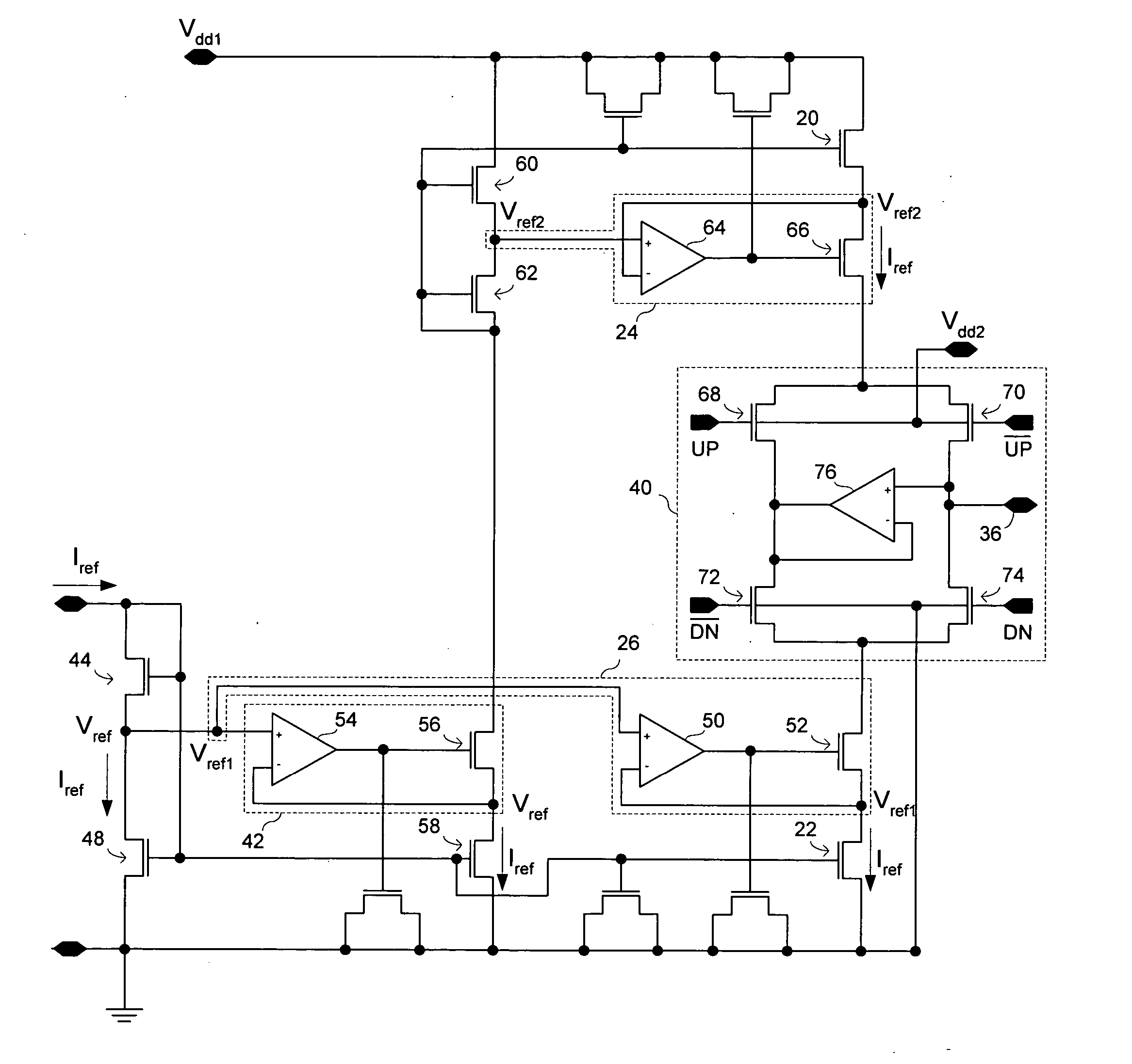 Charge pump circuit using active feedback controlled current sources