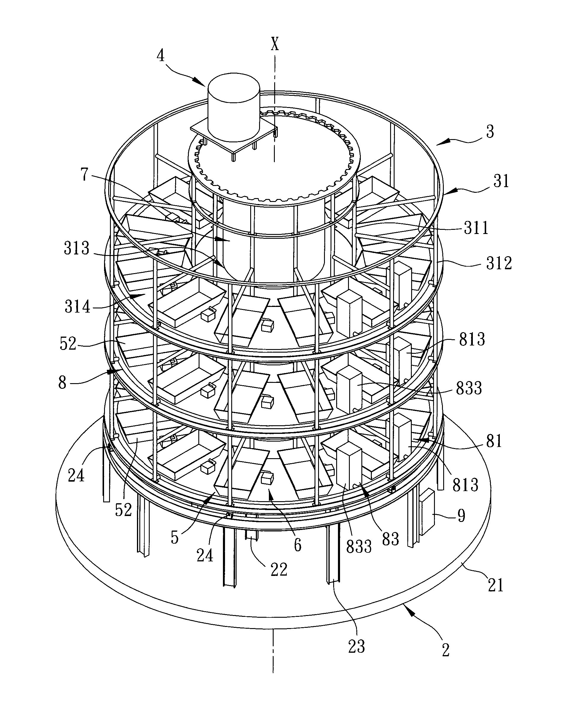 Automatic agricultural cultivating equipment with a loading unit rotatable about a vertical axis