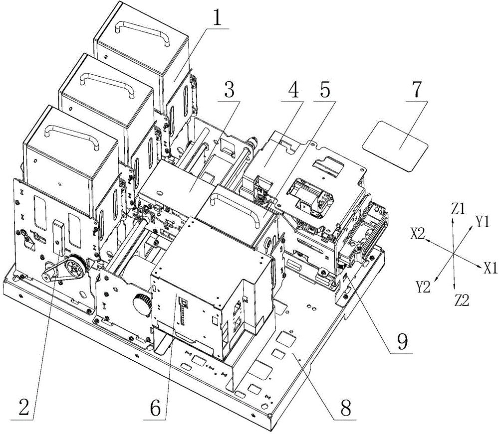 Multi-card-box card dispensing device with card withdrawing function