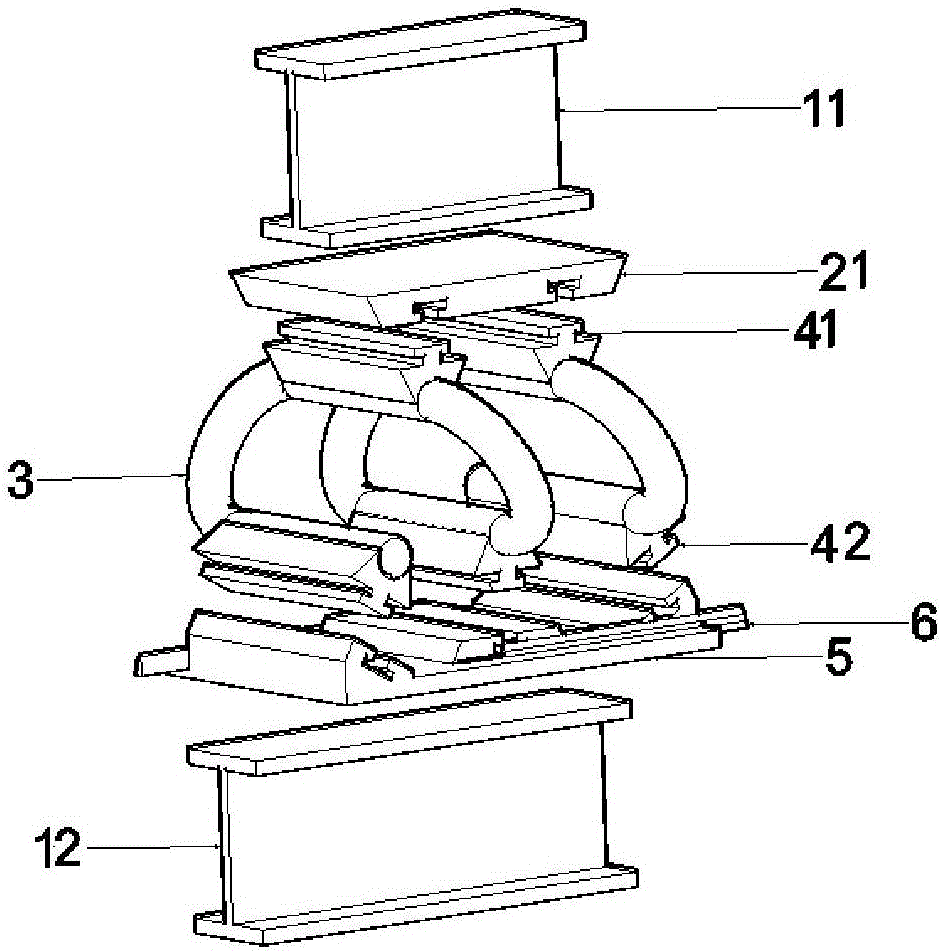 S-shaped soft steel energy dissipation shock absorber used for shape steel concrete composite shear wall