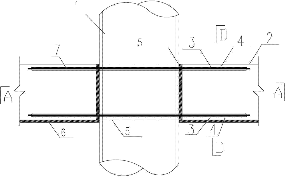 Prestress connected concrete beam round steel tube concrete column node