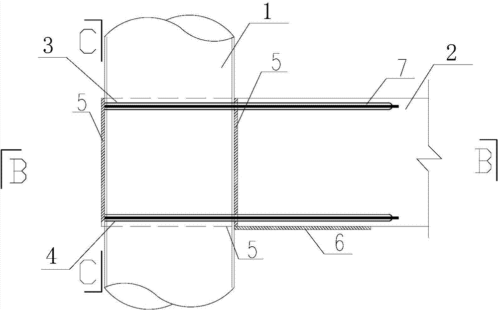 Prestress connected concrete beam round steel tube concrete column node