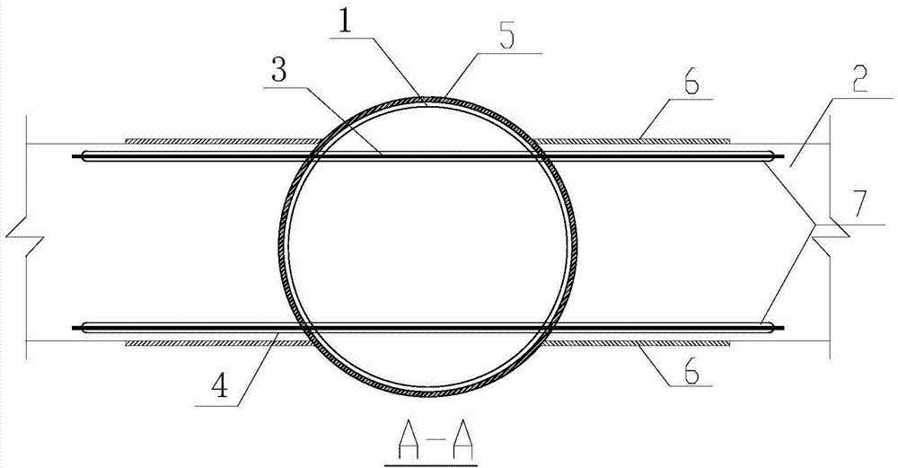 Prestress connected concrete beam round steel tube concrete column node