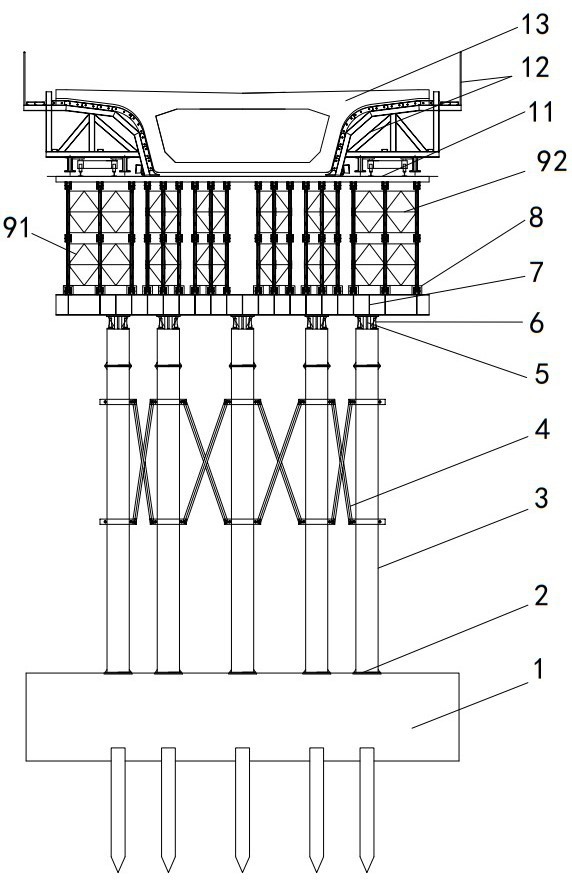 Construction system and method for cast-in-place box girder support of soft foundation area urban railway