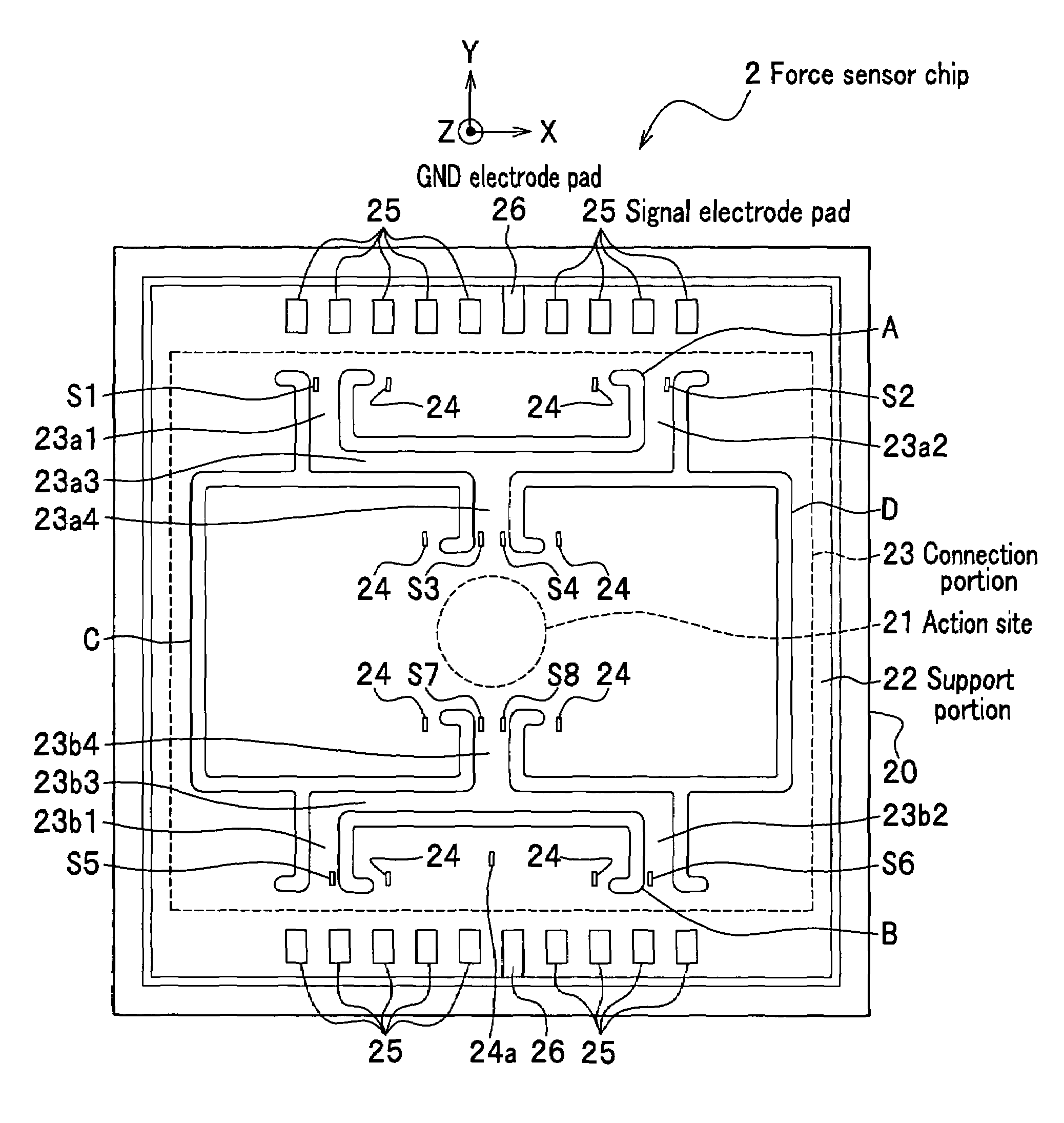 Chip for force sensor and force sensor