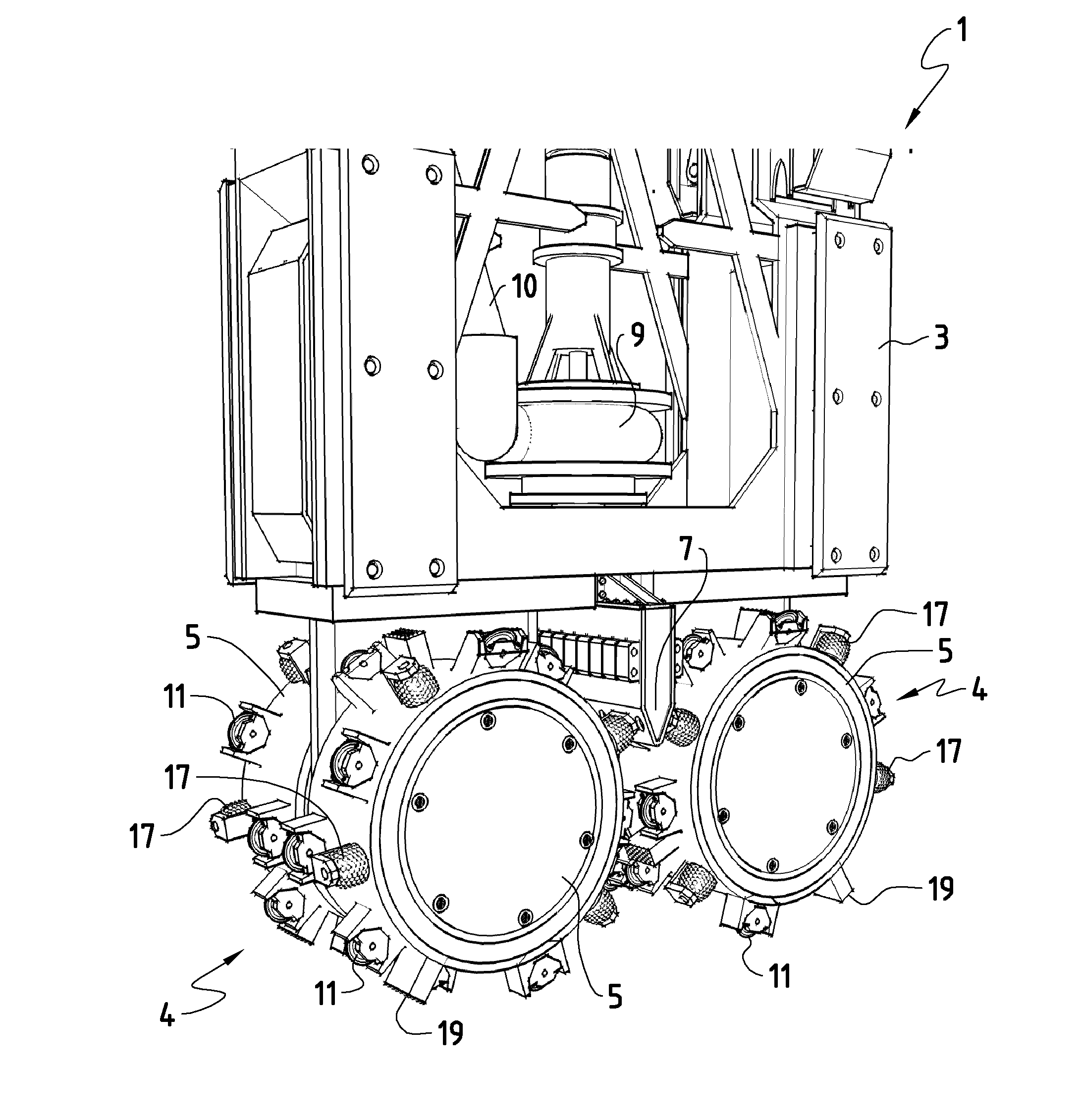 Hydromill wheel with single disc cutting rollers