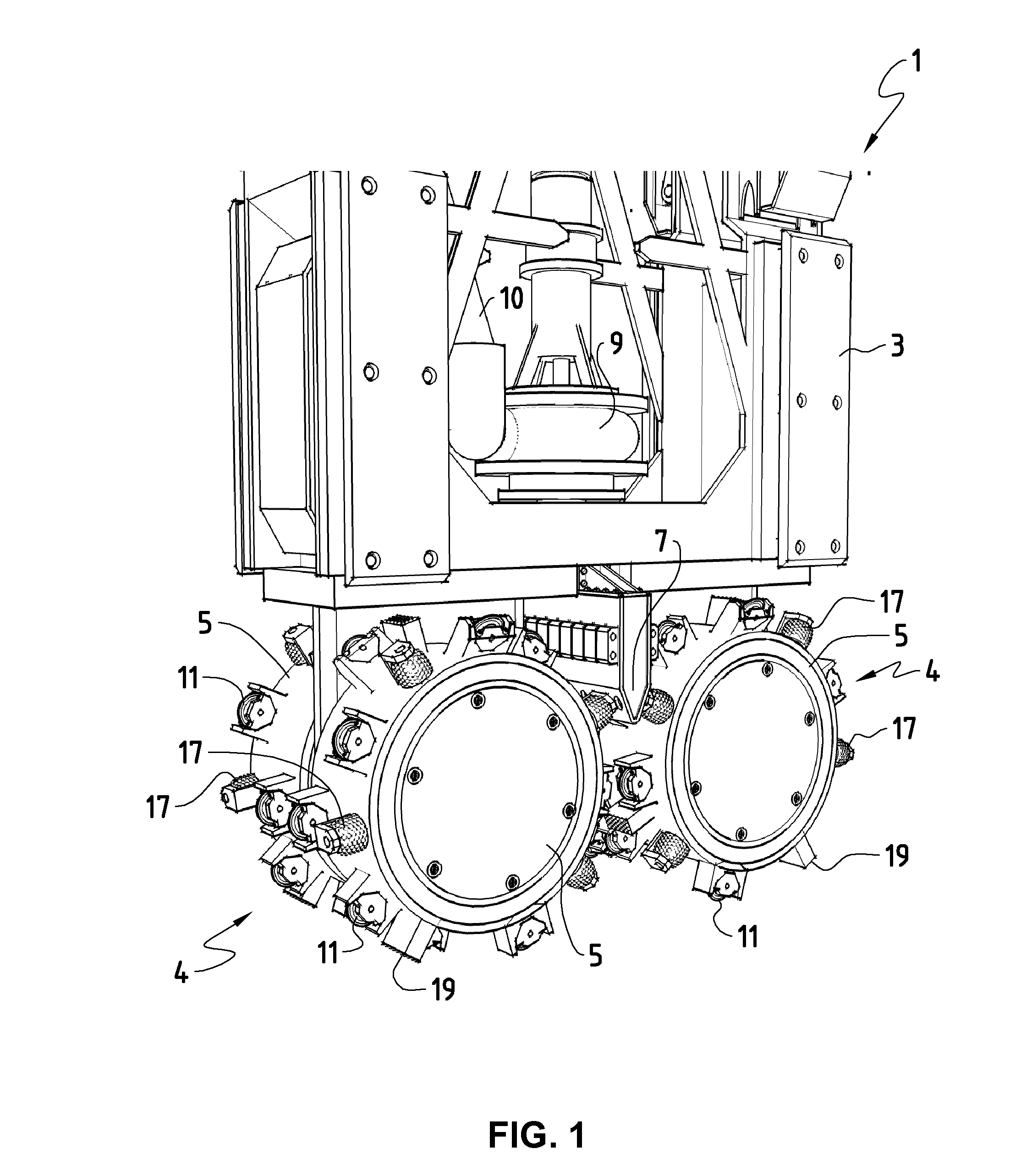 Hydromill wheel with single disc cutting rollers