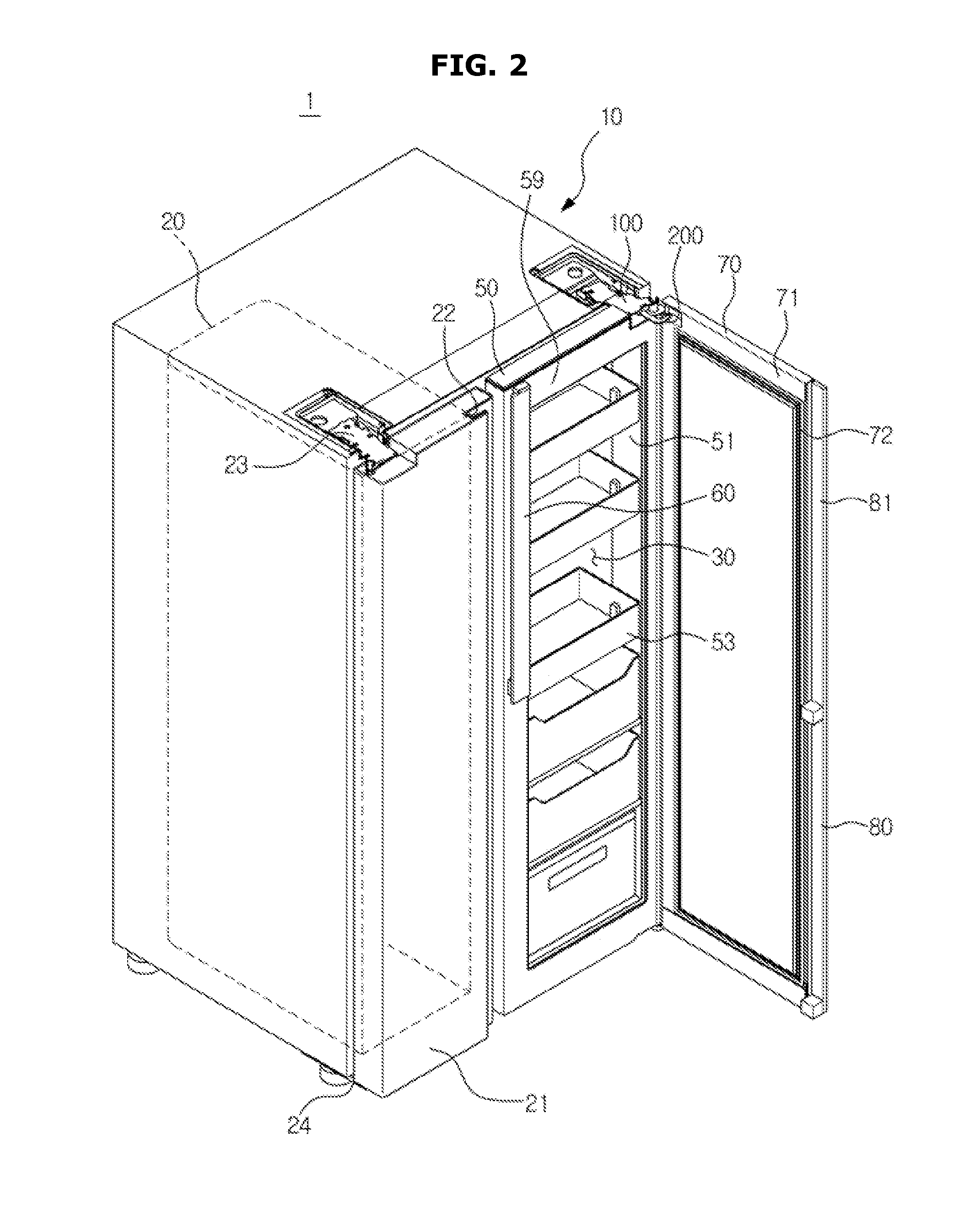 Refrigerator having double doors