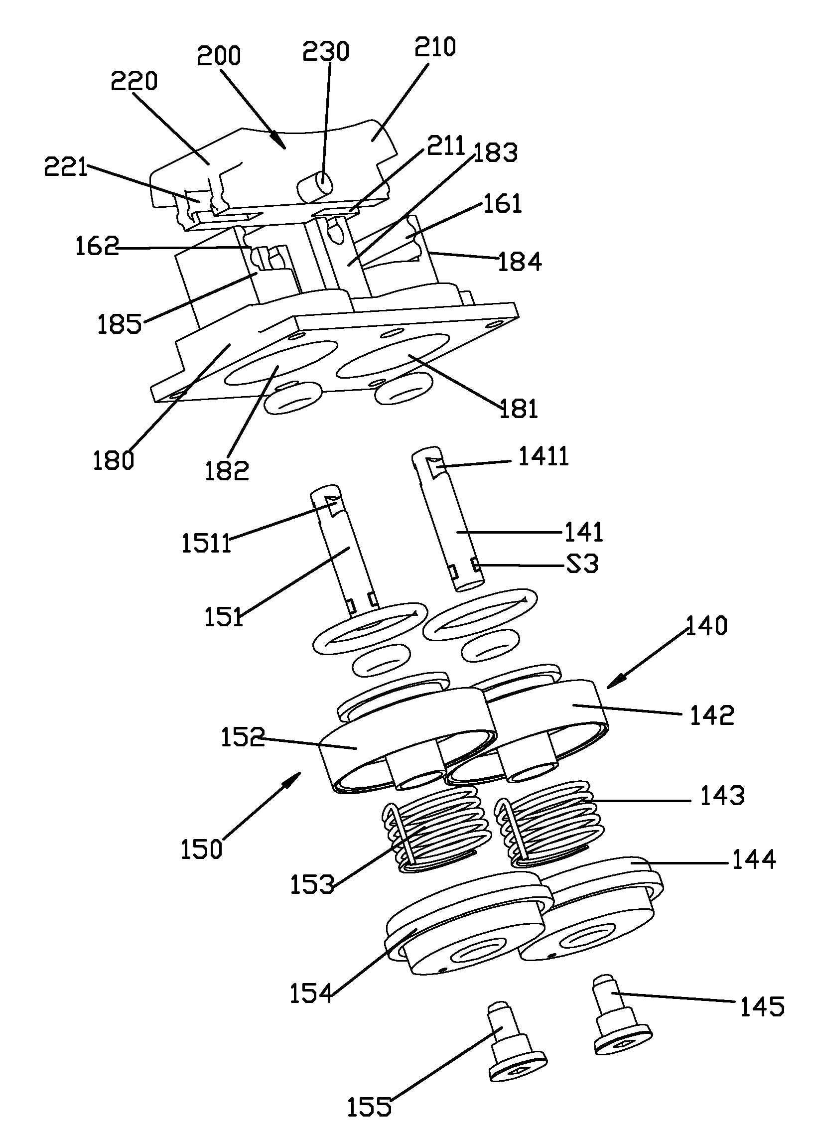 Button switching three-way valve