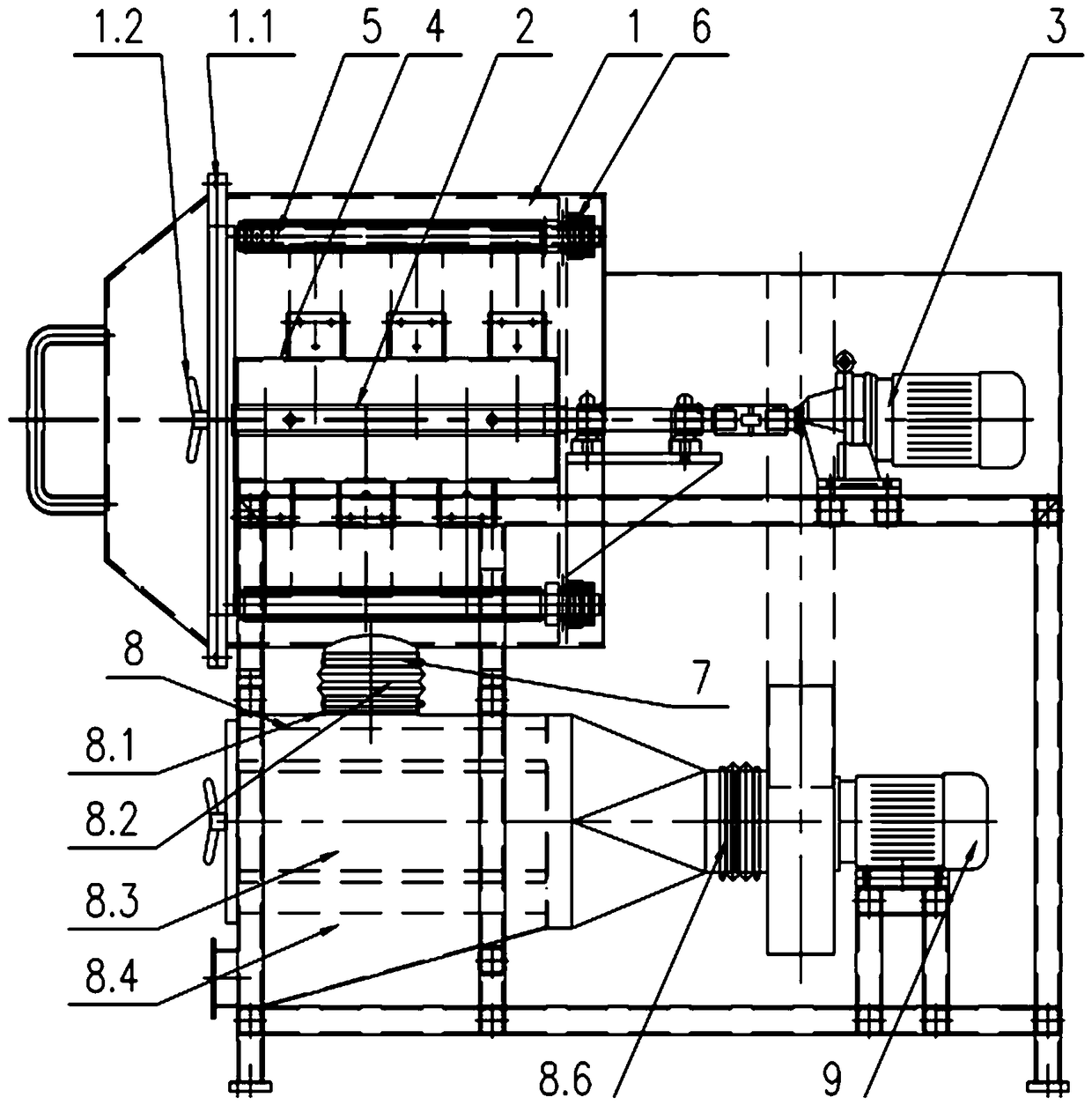 Environment-friendly dusting machine for multilayer draped net cover of melt filter