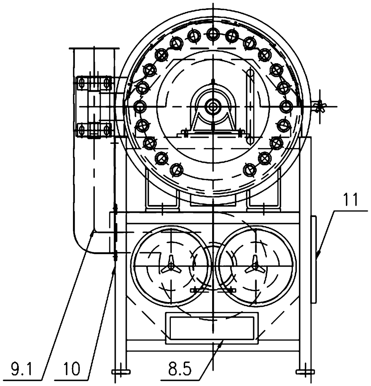 Environment-friendly dusting machine for multilayer draped net cover of melt filter