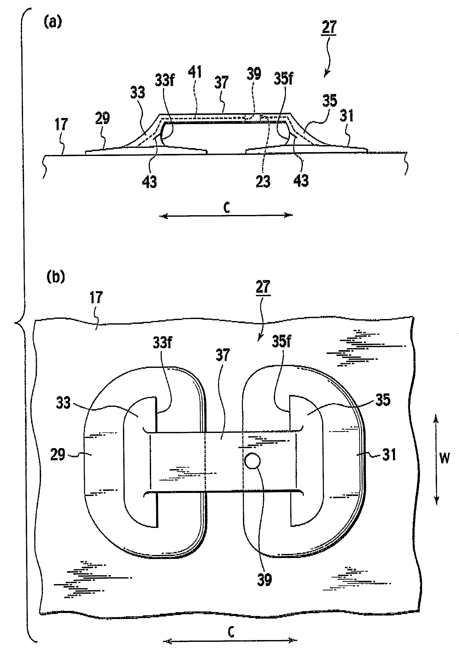 Mounting structure of electronic device, and pneumatic tire onto which electronic device is mounted by such mounting structure