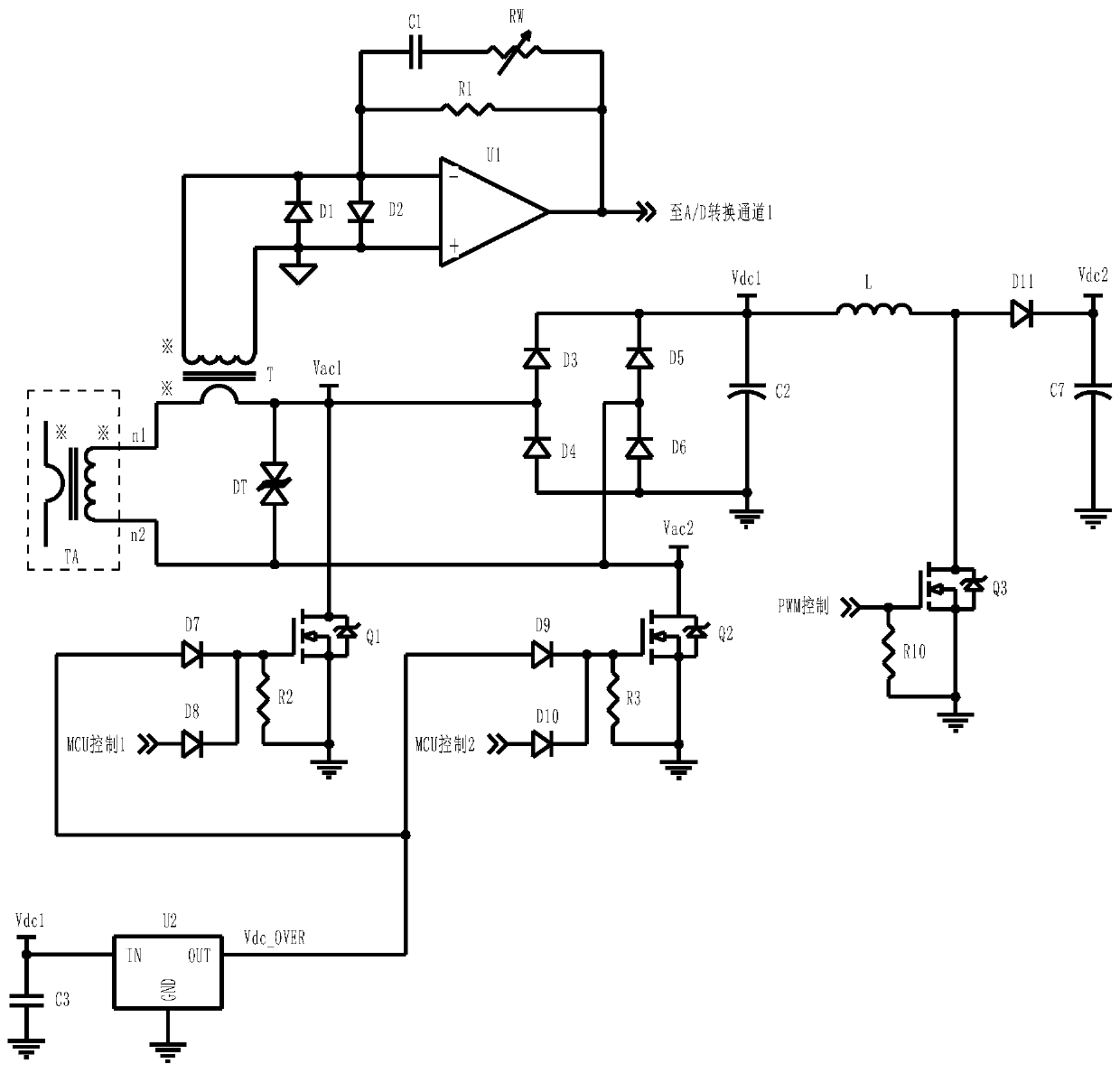 Single current transformer energy acquisition and sampling circuit and control method