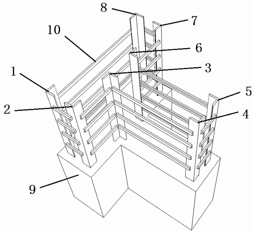 T-shaped steel reinforced concrete special-shaped column of supporting steel frame