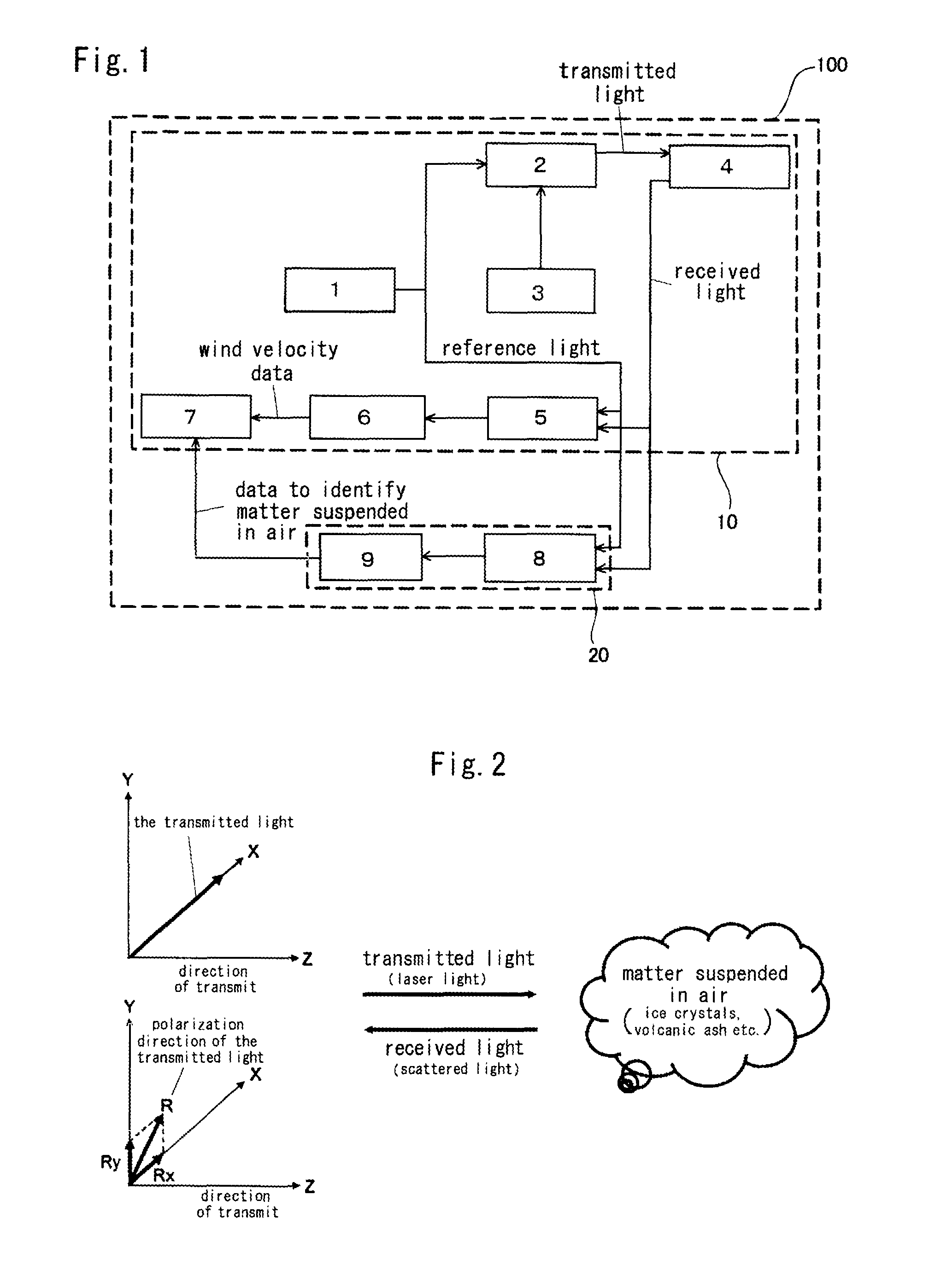 Airborne lidar for detecting matter suspended in air